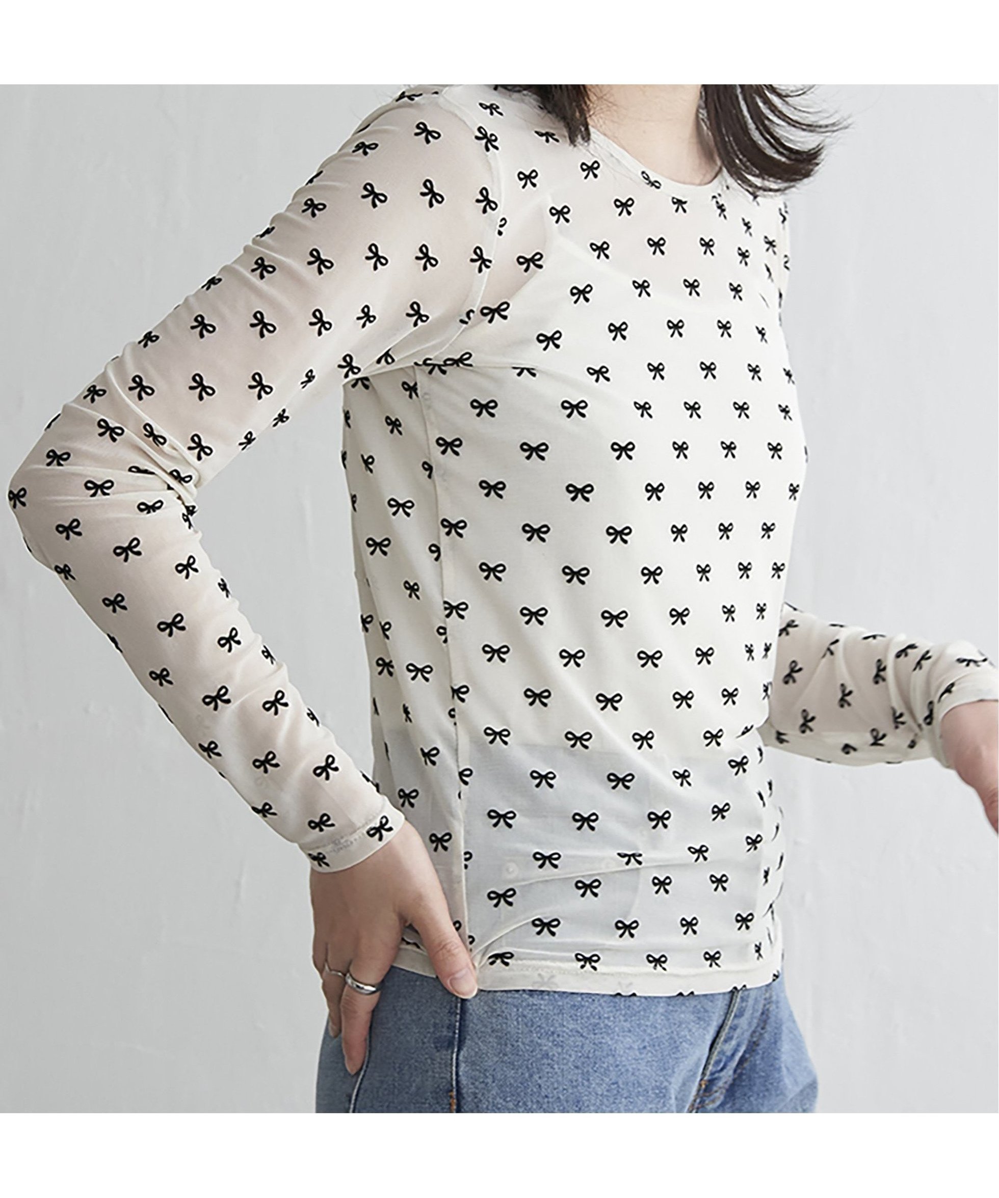 【ヴァンス エクスチェンジ/VENCE EXCHANGE】のシアーリボンフロッキープルオーバー インテリア・キッズ・メンズ・レディースファッション・服の通販 founy(ファニー) 　ファッション　Fashion　レディースファッション　Fashion for Women　トップス・カットソー　Cut & Sew Tops　カジュアルプルオーバー・ニットトップス　Pullovers & Knit Tops / Casual Pullovers　おすすめ　Recommended / Our Picks　インナー　Innerwear　キャミソール　Camisole, Spaghetti Strap Top　シアー　Sheer, See-Through　タンク　Tank Top, Sleeveless Top　デニム　Denim, Jeans Material　バランス　Balance, Style Balance　リボン　Ribbon, Bow　ワイド　Wide, Wide Fit　エレガント 上品　Elegant　アイボリー|ID: prp329100004740382 ipo3291000000034245407