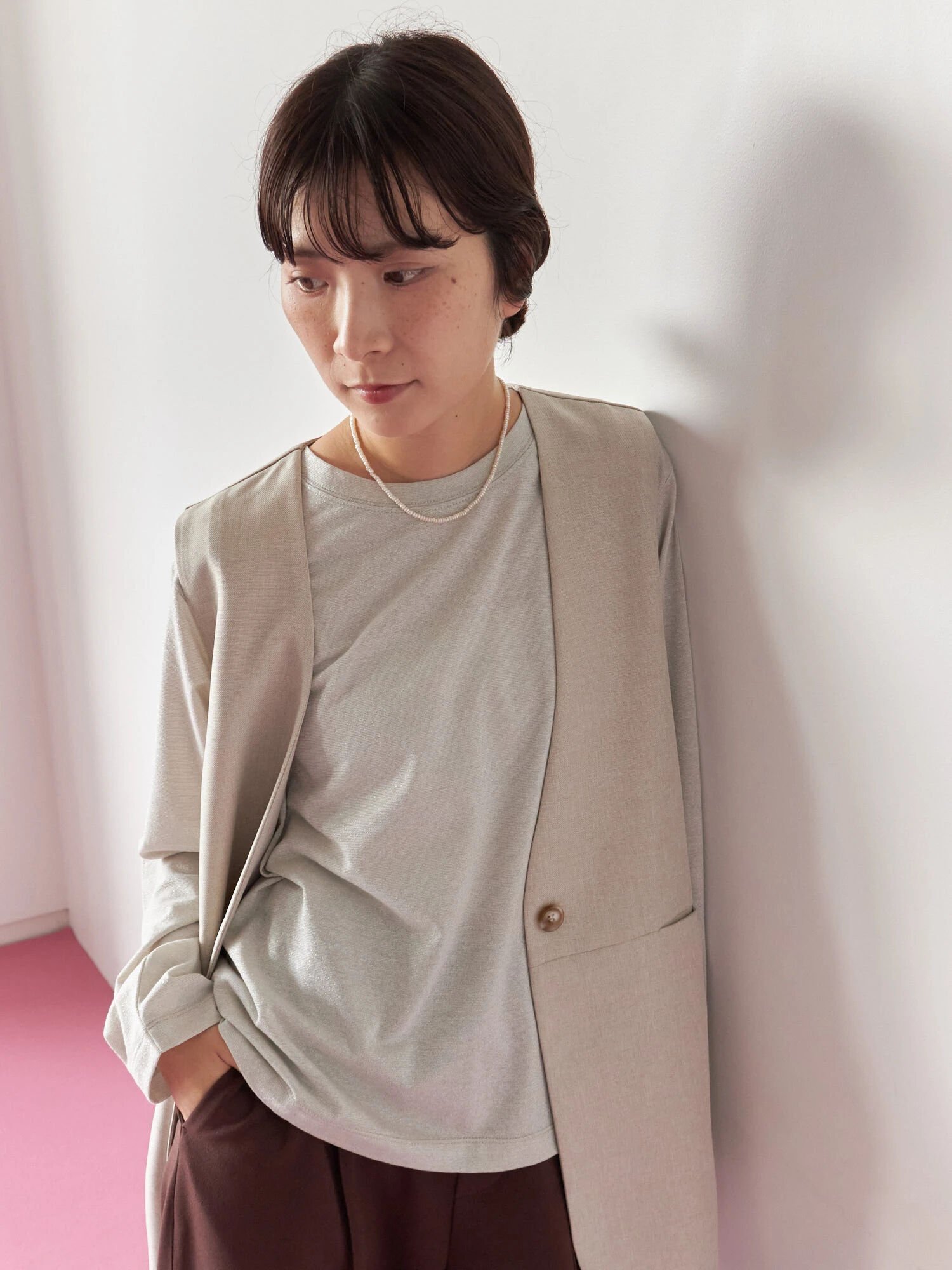 【サマンサモスモス/Samansa Mos2】のラメロンT インテリア・キッズ・メンズ・レディースファッション・服の通販 founy(ファニー) 　ファッション　Fashion　レディースファッション　Fashion for Women　トップス・カットソー　Cut & Sew Tops　ロングTシャツ・Tシャツ　Longline T-Shirts & Tees　おすすめ　Recommended / Our Picks　インナー　Innerwear　カーディガン　Cardigan, Knitwear　シンプル　Simple, Minimal　ジャケット　Jacket, Outerwear　デニム　Denim, Jeans Material　トレンド　Trend, Trending Now　キナリ|ID: prp329100004740467 ipo3291000000034246651