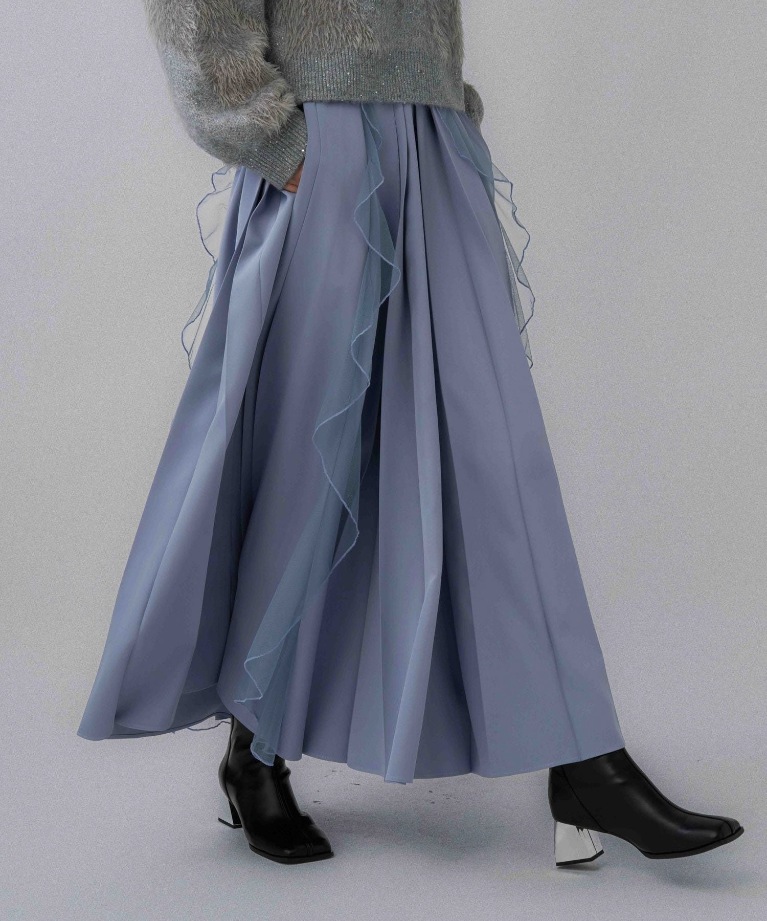 【ハレ/HARE】のシアーフリルプリーツスカート インテリア・キッズ・メンズ・レディースファッション・服の通販 founy(ファニー) 　ファッション　Fashion　レディースファッション　Fashion for Women　スカート　Skirts　プリーツスカート / 上品フェミニンスタイル　Pleated Skirts　アクセサリー　Fashion Accessories　ウェーブ　Wavy Pattern　カーディガン　Cardigan, Knitwear　ショート　Short, Short Length　シンプル　Simple, Minimal　ジャケット　Jacket, Outerwear　スウェット / スエット　Sweatshirt, Sweatwear　スタイリッシュ　Stylish, Fashionable　ストレート　Straight, Straight Cut　スニーカー　Sneakers, Trainers　チュール　Tulip, Tulip Motif　ドッキング　Docking, Mixed Material　バランス　Balance, Style Balance　フィット　Fit, Slim Fit　フェミニン　Feminine, Girly　フリル　Frill, Ruffle　フレア　Flare, Flared　プリーツ　Pleats, Pleated　無地　Plain, Solid Color　リラックス　Relax, Relaxed Fit　ルーズ　Loose, Oversized　A/W・秋冬　Autumn/Winter　おすすめ　Recommended / Our Picks　エレガント 上品　Elegant　ブルー85|ID: prp329100004740493 ipo3291000000034608171