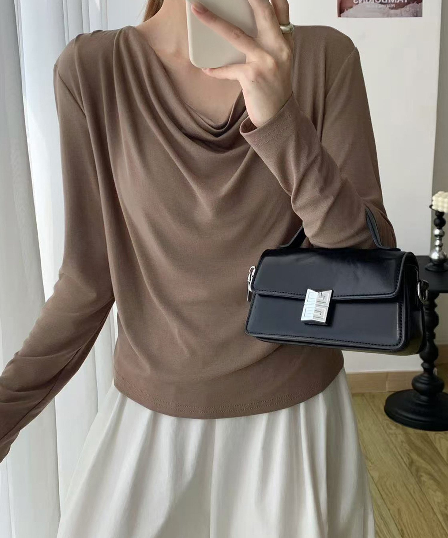【ガール/GIRL】のドレープネック カットソー インテリア・キッズ・メンズ・レディースファッション・服の通販 founy(ファニー) 　ファッション　Fashion　レディースファッション　Fashion for Women　トップス・カットソー　Cut & Sew Tops　カットソー・ベーシックTシャツ　Cut-and-Sewn Tops / Stretch Tees & Basics　なめらか　Smooth, Silky Texture　カットソー　Cut and Sewn Top　ベーシック　Basic, Essential　エレガント 上品　Elegant　再入荷　Restock / Back in Stock　長袖　Long Sleeve, Full Sleeve　BR|ID: prp329100004740497 ipo3291000000034247210