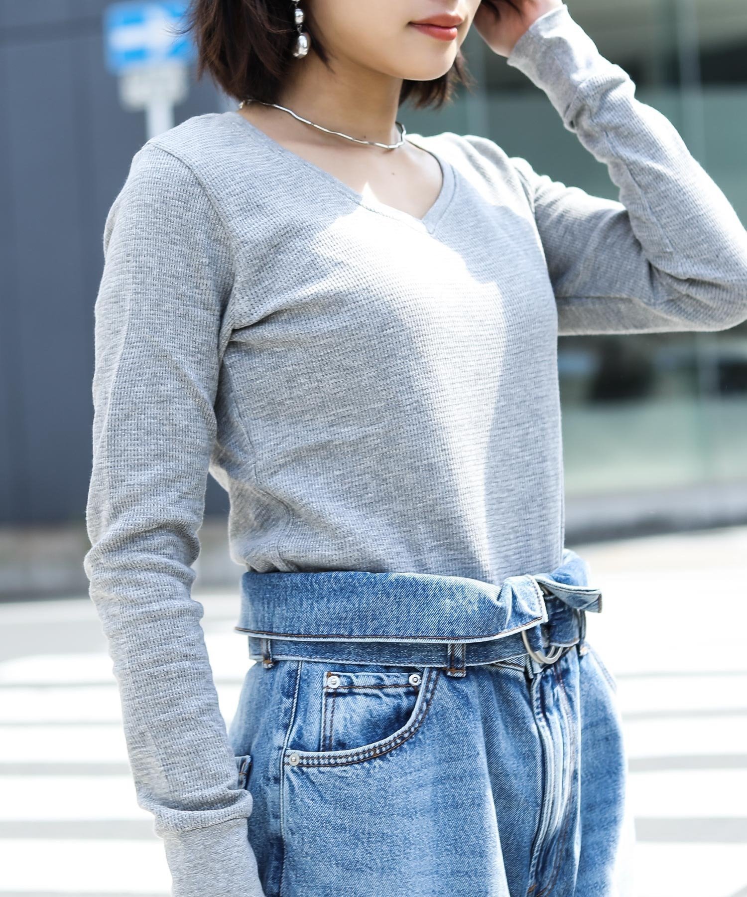 【ビーフラット/bflat】のワッフルサーマルVネックコットンTシャツ ロンT 20ss インテリア・キッズ・メンズ・レディースファッション・服の通販 founy(ファニー) 　ファッション　Fashion　レディースファッション　Fashion for Women　トップス・カットソー　Cut & Sew Tops　シャツ・ブラウス・オフィスカジュアル　Elegant Blouses & Button-Ups　ロングTシャツ・Tシャツ　Longline T-Shirts & Tees　Vネックトップス　V-Neck Tops / V-Cut Neckline Shirts　インナー　Innerwear　カットソー　Cut and Sewn Top　カーディガン　Cardigan, Knitwear　クール　Cool, Chic　シンプル　Simple, Minimal　ジャケット　Jacket, Outerwear　デニム　Denim, Jeans Material　パーカー　Hoodie, Parka　ワッフル　Waffle, Waffle Knit　杢グレー|ID: prp329100004740516 ipo3291000000034287723