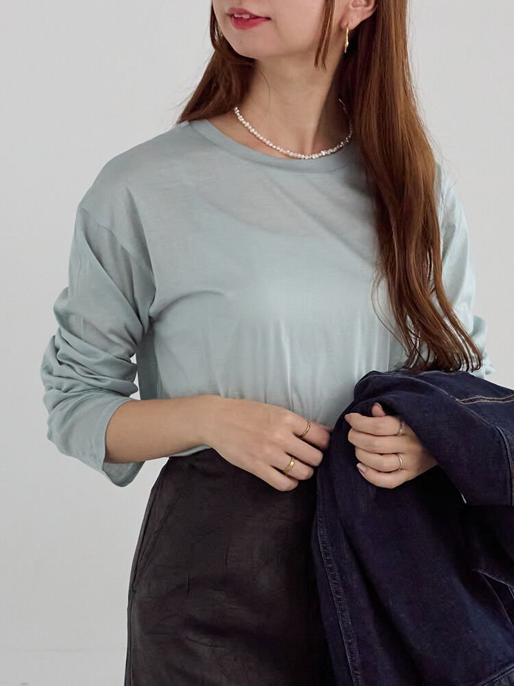【テチチ/Te chichi】のシルケット天竺ロングスリーブTee インテリア・キッズ・メンズ・レディースファッション・服の通販 founy(ファニー) 　ファッション　Fashion　レディースファッション　Fashion for Women　インナー　Innerwear　シルケット　Silket, Silky Cotton　シンプル　Simple, Minimal　ジャケット　Jacket, Outerwear　スリーブ　Sleeve, Long Sleeve / Short Sleeve　デニム　Denim, Jeans Material　ロング　Long, Long-Length　ブルー|ID: prp329100004740521 ipo3291000000034465126