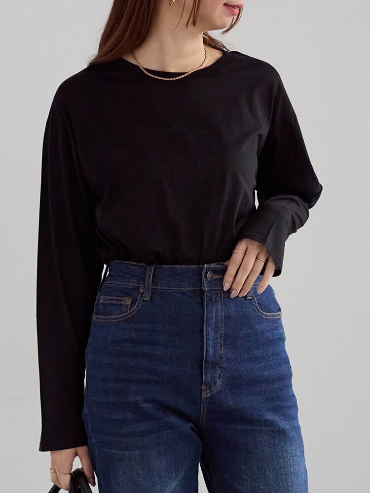 【テチチ/Te chichi】のシルケット天竺ロングスリーブTee インテリア・キッズ・メンズ・レディースファッション・服の通販 founy(ファニー) 　ファッション　Fashion　レディースファッション　Fashion for Women　インナー　Innerwear　シルケット　Silket, Silky Cotton　シンプル　Simple, Minimal　ジャケット　Jacket, Outerwear　スリーブ　Sleeve, Long Sleeve / Short Sleeve　デニム　Denim, Jeans Material　ロング　Long, Long-Length　ブラック|ID: prp329100004740521 ipo3291000000034465128