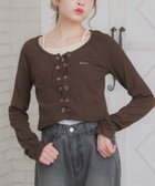 【レトロガール/RETRO GIRL】のレースアップレイヤード風ロンTEE 人気、トレンドファッション・服の通販 founy(ファニー) ファッション Fashion レディースファッション Fashion for Women トップス・カットソー Cut & Sew Tops ロングTシャツ・Tシャツ Longline T-Shirts & Tees おすすめ Recommended / Our Picks カットソー Cut and Sewn Top コンパクト Compact, Small Size フロント Front, Front Design ボトム Bottoms, Lower Wear レース Lace, Lace Fabric 半袖 Short Sleeve, Half Sleeve 夏 Summer thumbnail ブラウン|ID: prp329100004740526 ipo3291000000034247604