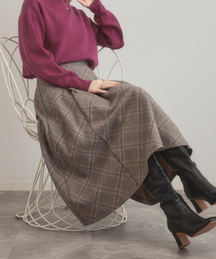 【クチュール ブローチ/Couture Brooch】の【通勤・大人可愛い】TRチェックスカート インテリア・キッズ・メンズ・レディースファッション・服の通販 founy(ファニー) 　ファッション　Fashion　レディースファッション　Fashion for Women　スカート　Skirts　2025年　2025　2025-2026秋冬・A/W　Autumn/Winter 2025–26 AW25–26　おすすめ　Recommended / Our Picks　クラシカル　Classical, Vintage-Inspired　スマート　Smart, Elegant　チェック　Check, Plaid, Tartan　バイアス　Bias, Diagonal Cut　フレア　Flare, Flared　ポケット　Pocket, Pocket Detail　エレガント 上品　Elegant　無地　Plain, Solid Color　ビジネス 仕事 通勤　Business / Work / Commuting　ブラウン|ID: prp329100004740536 ipo3291000000034486925