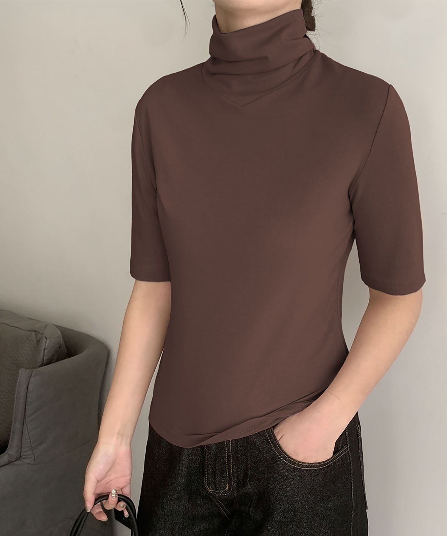 【ガール/GIRL】のハイネック半袖カットソー インテリア・キッズ・メンズ・レディースファッション・服の通販 founy(ファニー) 　ファッション　Fashion　レディースファッション　Fashion for Women　トップス・カットソー　Cut & Sew Tops　カットソー・ベーシックTシャツ　Cut-and-Sewn Tops / Stretch Tees & Basics　インナー　Innerwear　カットソー　Cut and Sewn Top　カーディガン　Cardigan, Knitwear　シンプル　Simple, Minimal　ジャケット　Jacket, Outerwear　ストレッチ　Stretch, Stretchy Fabric　ハイネック　High Neck, Mock Neck　ロング　Long, Long-Length　エレガント 上品　Elegant　半袖　Short Sleeve, Half Sleeve　BR|ID: prp329100004740586 ipo3291000000034248338