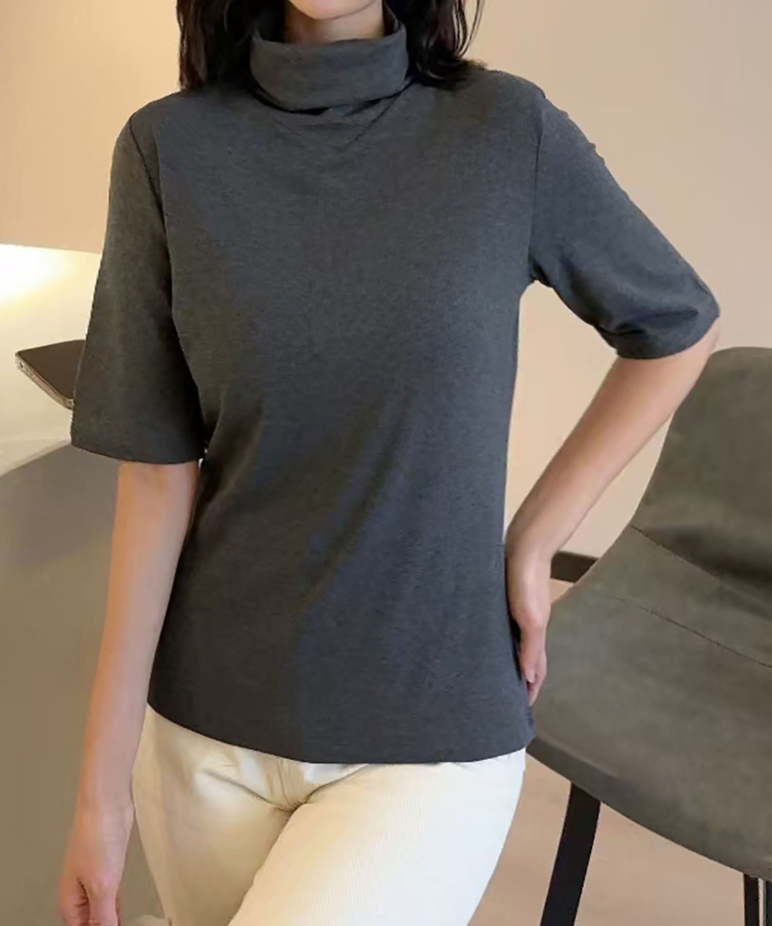 【ガール/GIRL】のハイネック半袖カットソー インテリア・キッズ・メンズ・レディースファッション・服の通販 founy(ファニー) 　ファッション　Fashion　レディースファッション　Fashion for Women　トップス・カットソー　Cut & Sew Tops　カットソー・ベーシックTシャツ　Cut-and-Sewn Tops / Stretch Tees & Basics　インナー　Innerwear　カットソー　Cut and Sewn Top　カーディガン　Cardigan, Knitwear　シンプル　Simple, Minimal　ジャケット　Jacket, Outerwear　ストレッチ　Stretch, Stretchy Fabric　ハイネック　High Neck, Mock Neck　ロング　Long, Long-Length　エレガント 上品　Elegant　半袖　Short Sleeve, Half Sleeve　CGY|ID: prp329100004740586 ipo3291000000034248340