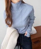 【アンドミー/andme】のボーダー フライス タートルネック 指ぬき 長袖 トップス ブルー×オフホワイト|ID: prp329100004740634 ipo3291000000034248907