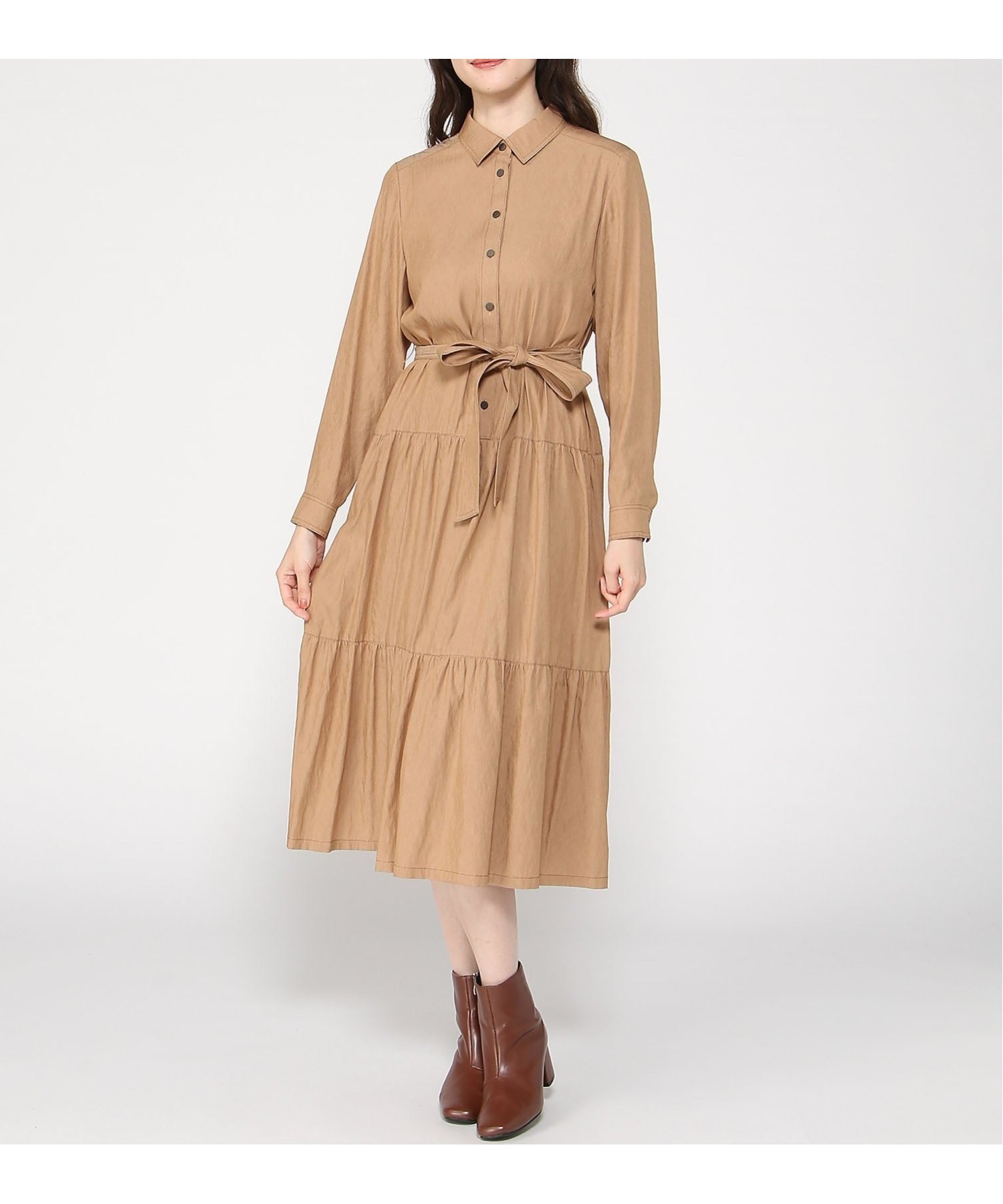 【エルミダ/EL MIDAS】のEL MIDAS/ロングシャツワンピース インテリア・キッズ・メンズ・レディースファッション・服の通販 founy(ファニー) 　ファッション　Fashion　レディースファッション　Fashion for Women　ワンピース　Dresses　シャツワンピース / 1枚で着映えコーデ　Shirt Dresses　B.Gold|ID: prp329100004740648 ipo3291000000034249095