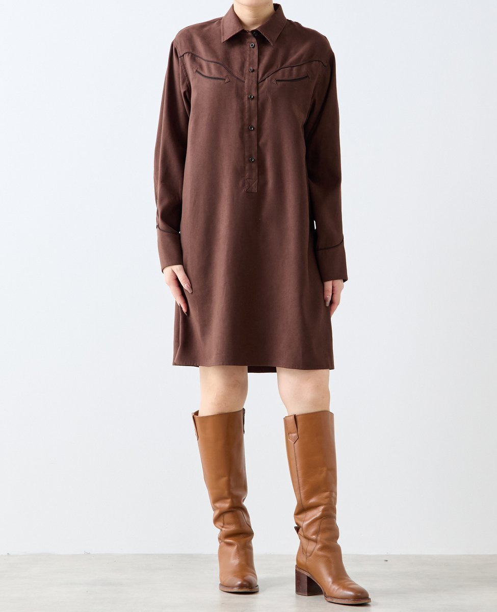 【ソフィット/Soffitto】の【A_/エース】スウェード調ワンピース インテリア・キッズ・メンズ・レディースファッション・服の通販 founy(ファニー) 　ファッション　Fashion　レディースファッション　Fashion for Women　ワンピース　Dresses　ドレープ　Drape, Draping Fabric　ボトム　Bottoms, Lower Wear　ブラウン|ID: prp329100004740658 ipo3291000000034249193