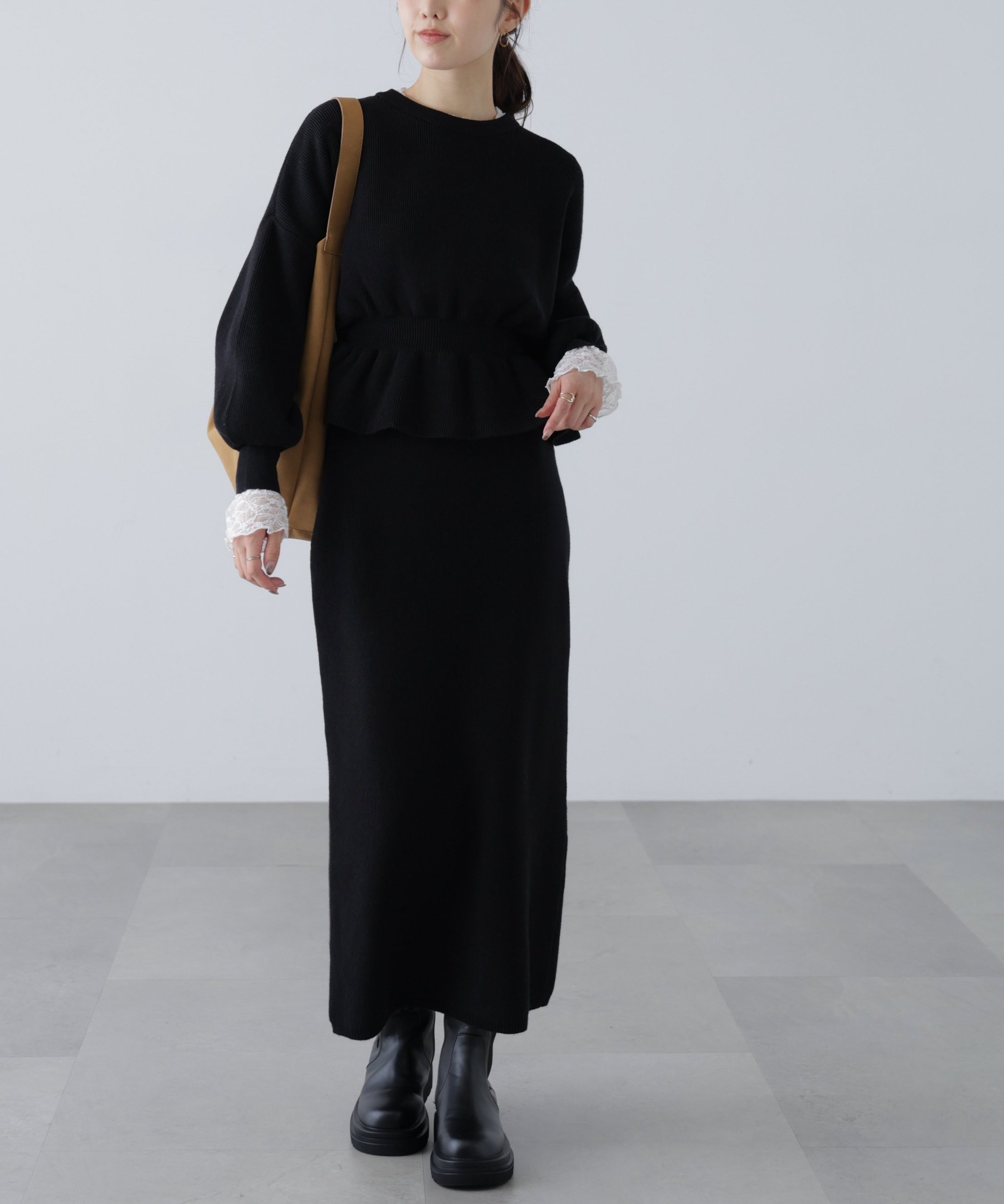 【フリーズマート/FREE'S MART】のペプラムニットセットアップ インテリア・キッズ・メンズ・レディースファッション・服の通販 founy(ファニー) 　ファッション　Fashion　レディースファッション　Fashion for Women　トップス・カットソー　Cut & Sew Tops　ニット　Knit Tops & Sweaters　セットアップ　Set-Up, Coordinated Outfit　トレンド　Trend, Trending Now　ブラック|ID: prp329100004740680 ipo3291000000034249400