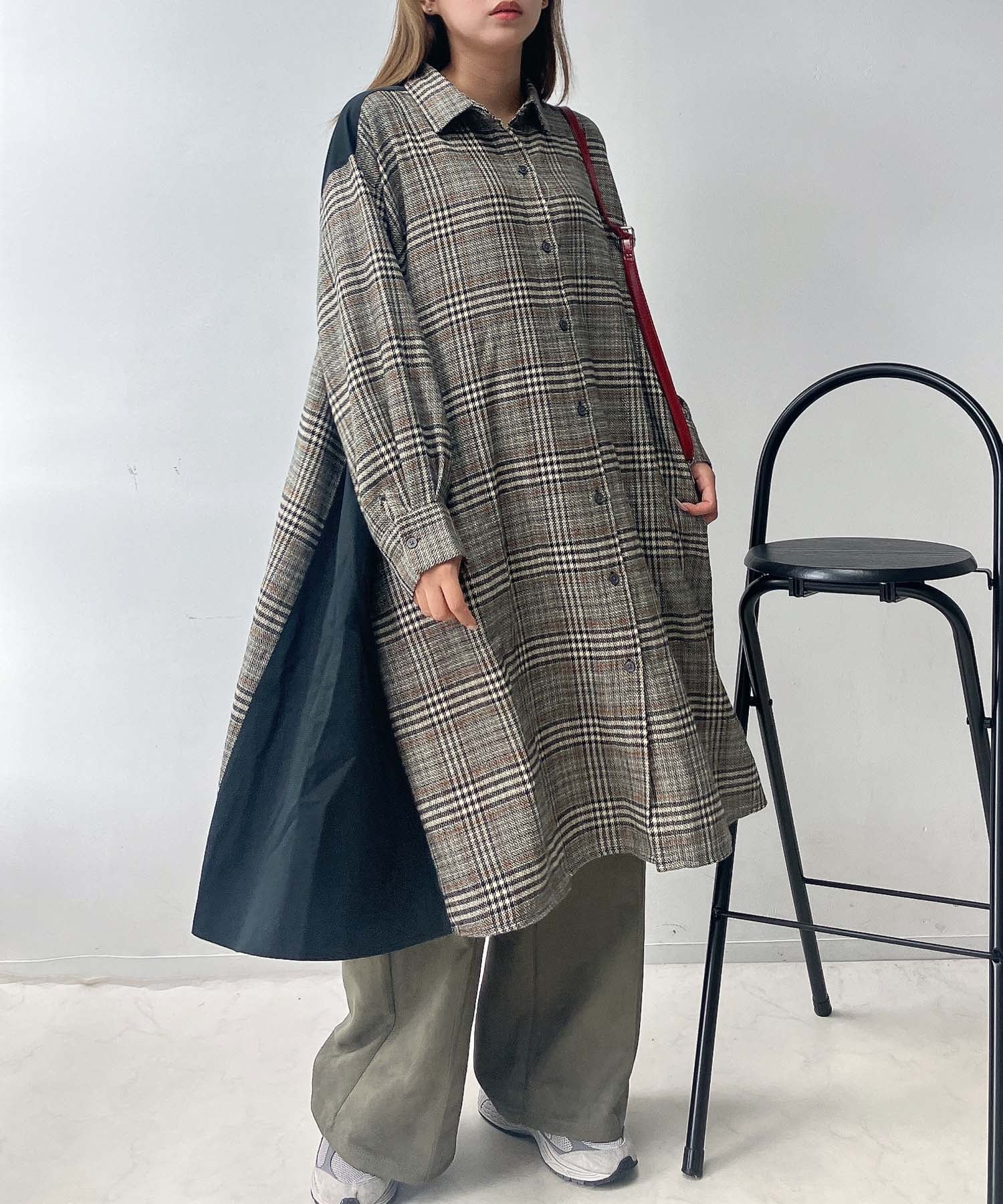 【アズノウアズ プラス/AS KNOW AS plus】の♪異素材合わせてシャツワンピース インテリア・キッズ・メンズ・レディースファッション・服の通販 founy(ファニー) 　ファッション　Fashion　レディースファッション　Fashion for Women　ワンピース　Dresses　シャツワンピース / 1枚で着映えコーデ　Shirt Dresses　シンプル　Simple, Minimal　長袖　Long Sleeve, Full Sleeve　フレア　Flare, Flared　再入荷　Restock / Back in Stock　BKグレン|ID: prp329100004740690 ipo3291000000034249496