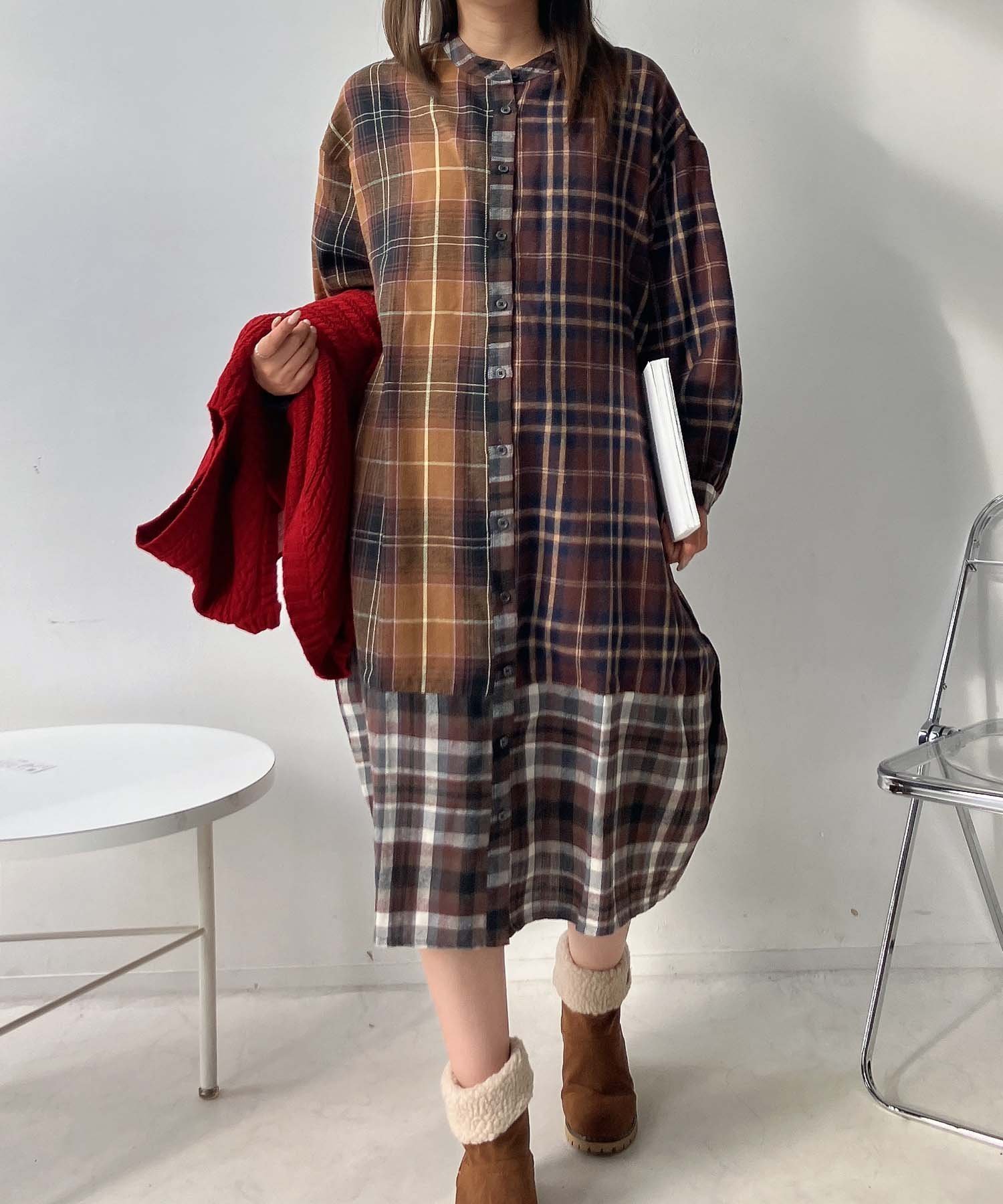 【アズノウアズ プラス/AS KNOW AS plus】の♪配色コクーンワンピース インテリア・キッズ・メンズ・レディースファッション・服の通販 founy(ファニー) 　ファッション　Fashion　レディースファッション　Fashion for Women　ワンピース　Dresses　カーディガン　Cardigan, Knitwear　シンプル　Simple, Minimal　再入荷　Restock / Back in Stock　BRCHKMIX|ID: prp329100004740693 ipo3291000000034499825