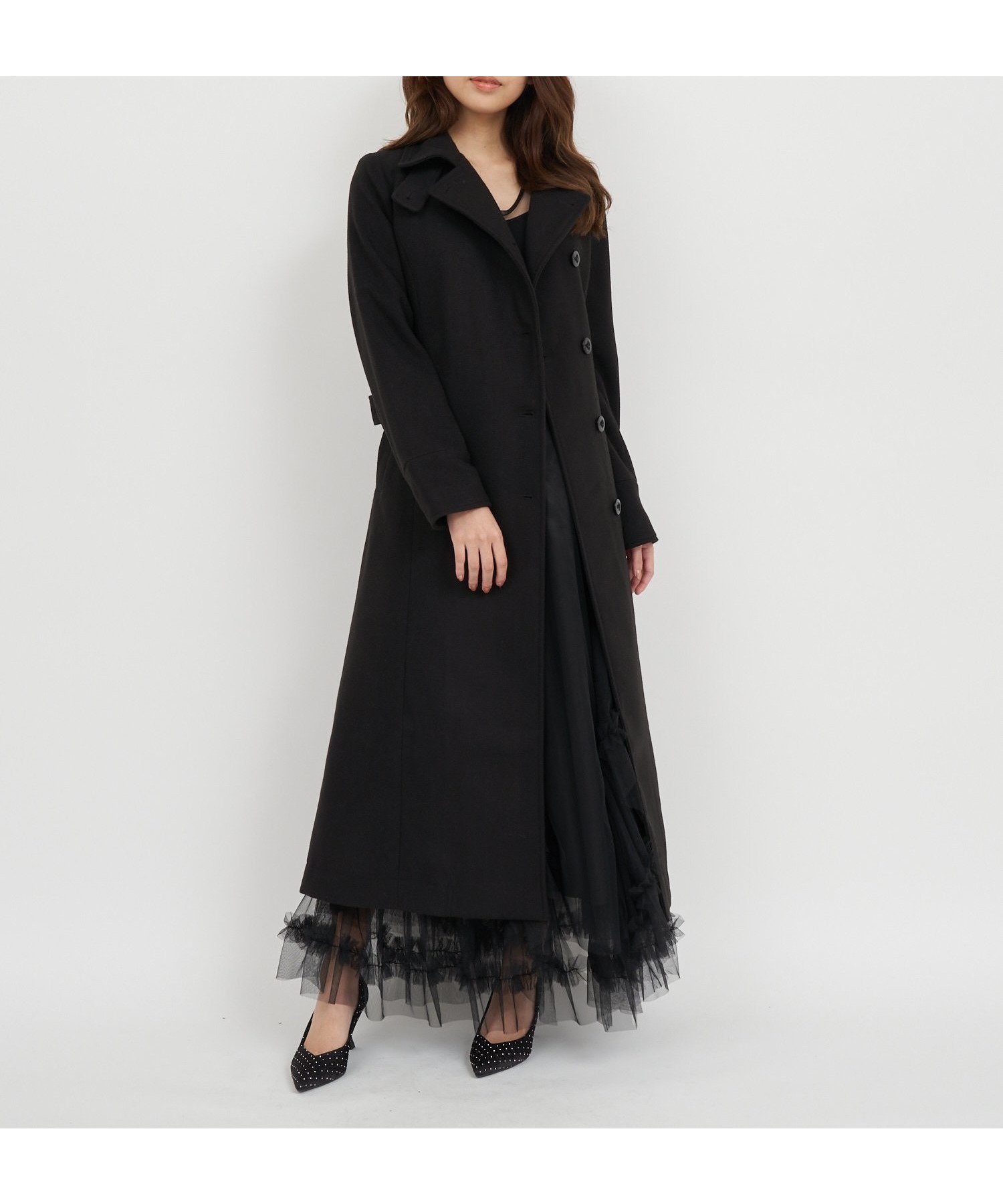 【ロイヤルパーティー/ROYAL PARTY】のスタンドネックバックタックロングコート インテリア・キッズ・メンズ・レディースファッション・服の通販 founy(ファニー) ファッション Fashion レディースファッション Fashion for Women アウター Coat / Outerwear Collection コート・ロングコート・ピーコート Long Coats, Peacoats & More おすすめ Recommended / Our Picks スタンド Stand Collar, Upright Stand ドレープ Drape, Draping Fabric フェミニン Feminine, Girly フロント Front, Front Design リボン Ribbon, Bow ロング Long, Long-Length ブラック|ID: prp329100004740694 ipo3291000000034657316