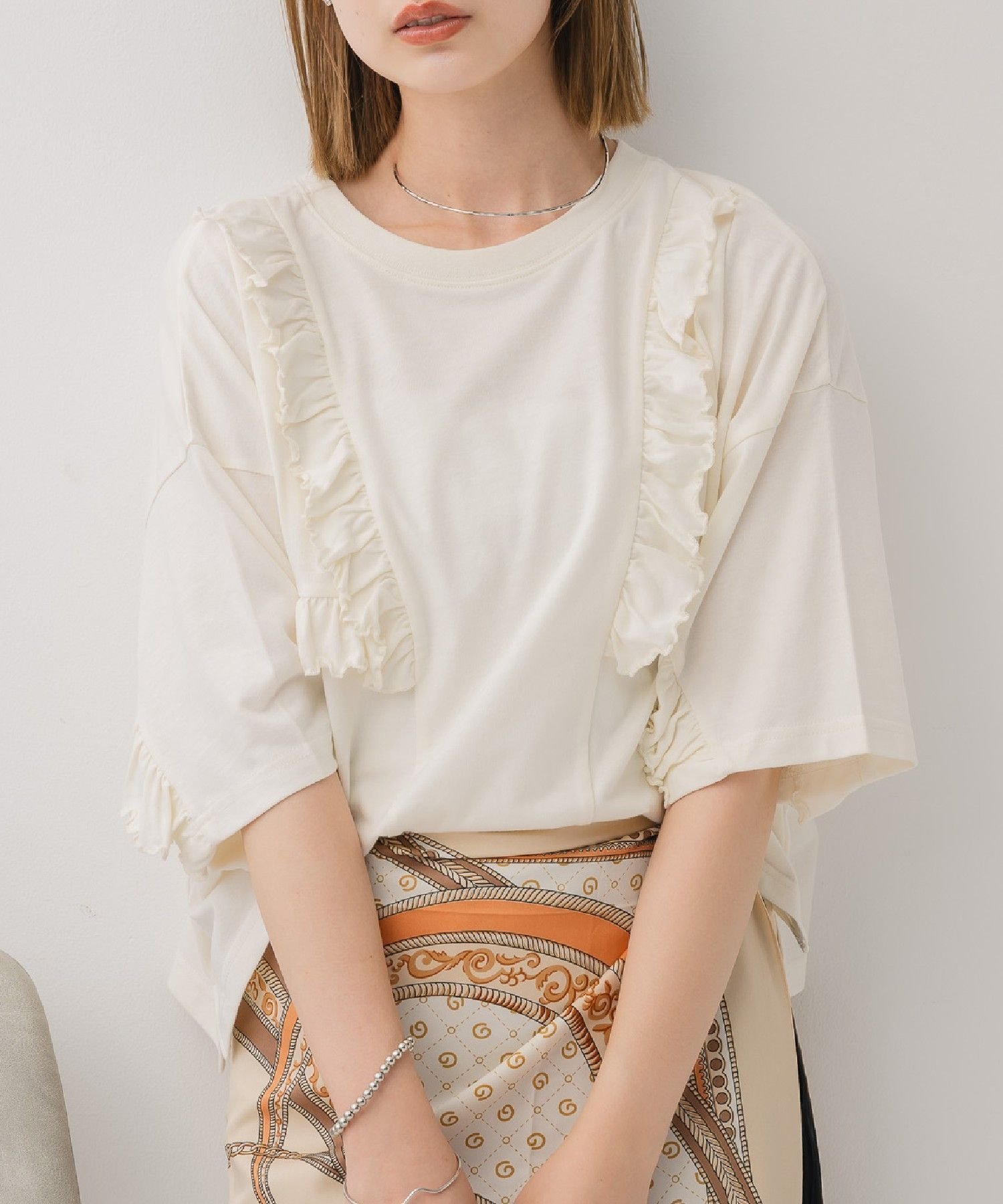 【レトロガール/RETRO GIRL】の2wayフリルラインTEE インテリア・キッズ・メンズ・レディースファッション・服の通販 founy(ファニー) 　ファッション　Fashion　レディースファッション　Fashion for Women　シンプル　Simple, Minimal　デニム　Denim, Jeans Material　トレンド　Trend, Trending Now　フリル　Frill, Ruffle　フレア　Flare, Flared　ベーシック　Basic, Essential　ペプラム　Peplum, Flared Hem　夏　Summer　エクリュ|ID: prp329100004740730 ipo3291000000034249865