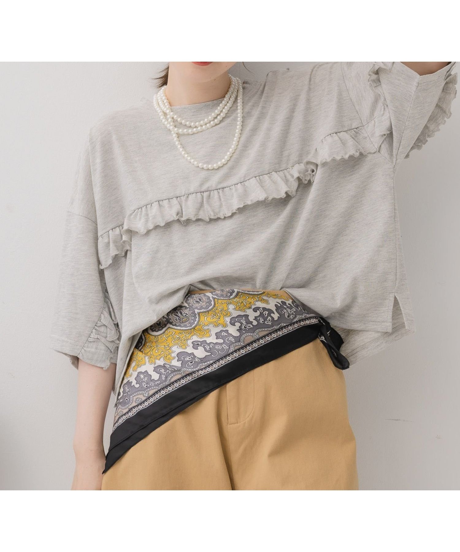 【レトロガール/RETRO GIRL】の2wayフリルラインTEE インテリア・キッズ・メンズ・レディースファッション・服の通販 founy(ファニー) 　ファッション　Fashion　レディースファッション　Fashion for Women　シンプル　Simple, Minimal　デニム　Denim, Jeans Material　トレンド　Trend, Trending Now　フリル　Frill, Ruffle　フレア　Flare, Flared　ベーシック　Basic, Essential　ペプラム　Peplum, Flared Hem　夏　Summer　ライトグレー|ID: prp329100004740730 ipo3291000000034249867