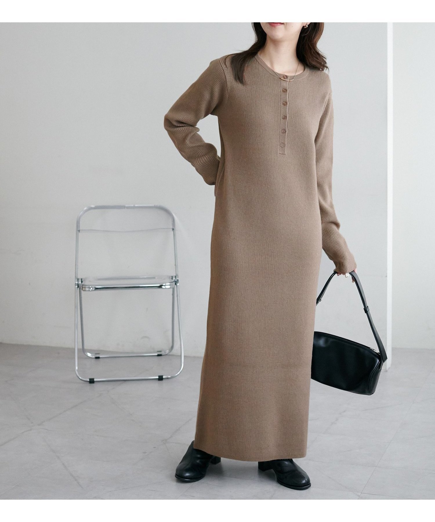 【ディスコート/Discoat】のモチモチリブヘンリーワンピース《WEB限定カラーあり》 インテリア・キッズ・メンズ・レディースファッション・服の通販 founy(ファニー) 　ファッション　Fashion　レディースファッション　Fashion for Women　ワンピース　Dresses　おすすめ　Recommended / Our Picks　カーディガン　Cardigan, Knitwear　シンプル　Simple, Minimal　ジャケット　Jacket, Outerwear　トレンド　Trend, Trending Now　パーカー　Hoodie, Parka　フィット　Fit, Slim Fit　エレガント 上品　Elegant　モカ|ID: prp329100004740780 ipo3291000000035171125