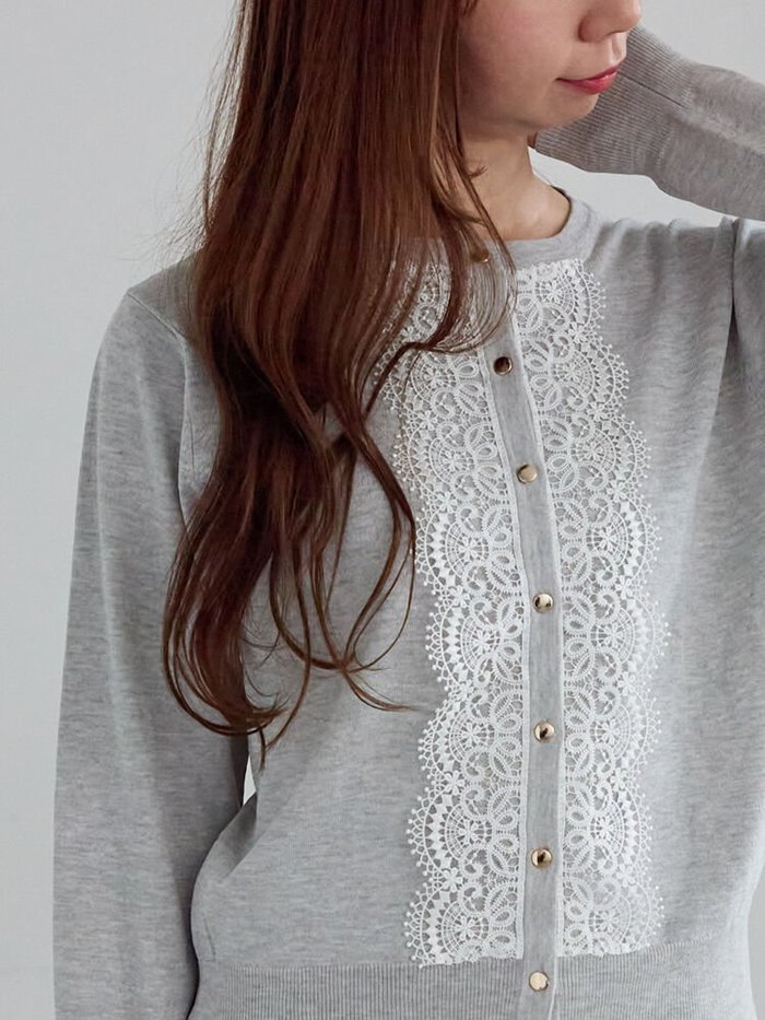 【テチチ/Te chichi】のフロントレースクルーネックカーディガン インテリア・キッズ・メンズ・レディースファッション・服の通販 founy(ファニー) https://founy.com/ ファッション Fashion レディースファッション Fashion for Women トップス・カットソー Cut & Sew Tops カーディガン・羽織り Layered Style Cardigans シンプル Simple, Minimal ベーシック Basic, Essential エレガント 上品 Elegant |ID: prp329100004740869 ipo3291000000034252005