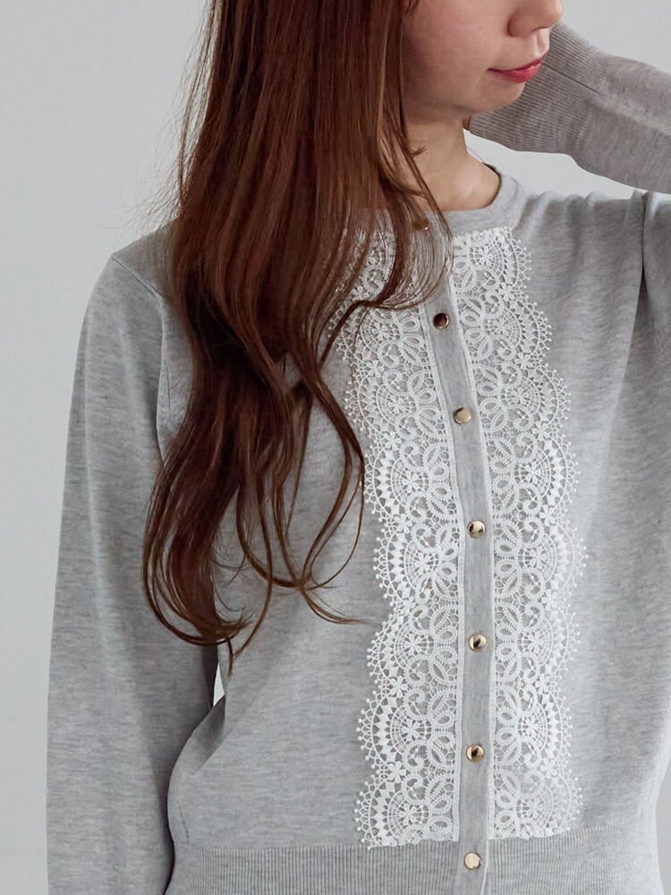 【テチチ/Te chichi】のフロントレースクルーネックカーディガン 人気、トレンドファッション・服の通販 founy(ファニー) 　ファッション　Fashion　レディースファッション　Fashion for Women　トップス・カットソー　Cut & Sew Tops　カーディガン・羽織り　Layered Style Cardigans　シンプル　Simple, Minimal　ベーシック　Basic, Essential　エレガント 上品　Elegant　 other-1|ID: prp329100004740869 ipo3291000000034252005