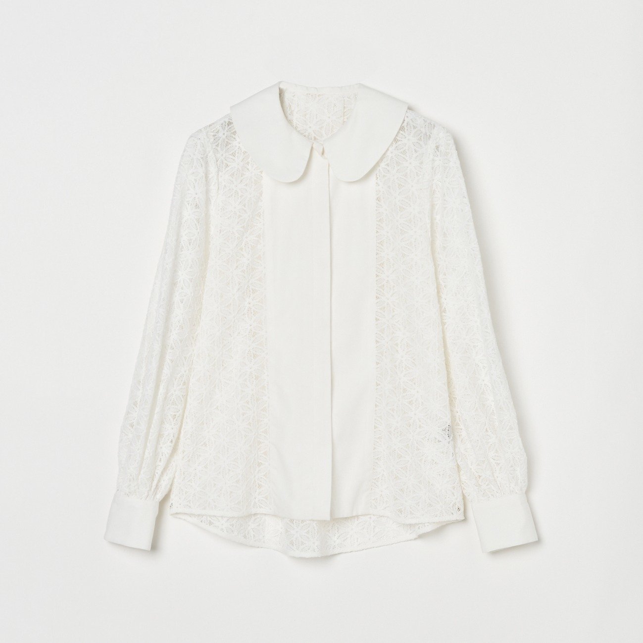 【エリオポール/heliopole】のROUND COLLAR LACE BLOUSE インテリア・キッズ・メンズ・レディースファッション・服の通販 founy(ファニー) 　ファッション　Fashion　レディースファッション　Fashion for Women　フラワー　Flower, Floral　フロント　Front, Front Design　ブロード　Broadcloth, Fine Cotton　モチーフ　Motif, Design Theme　ラッセル　Raschel, Raschel Lace　レース　Lace, Lace Fabric　無地　Plain, Solid Color　ホワイト|ID: prp329100004741012 ipo3291000000034254063