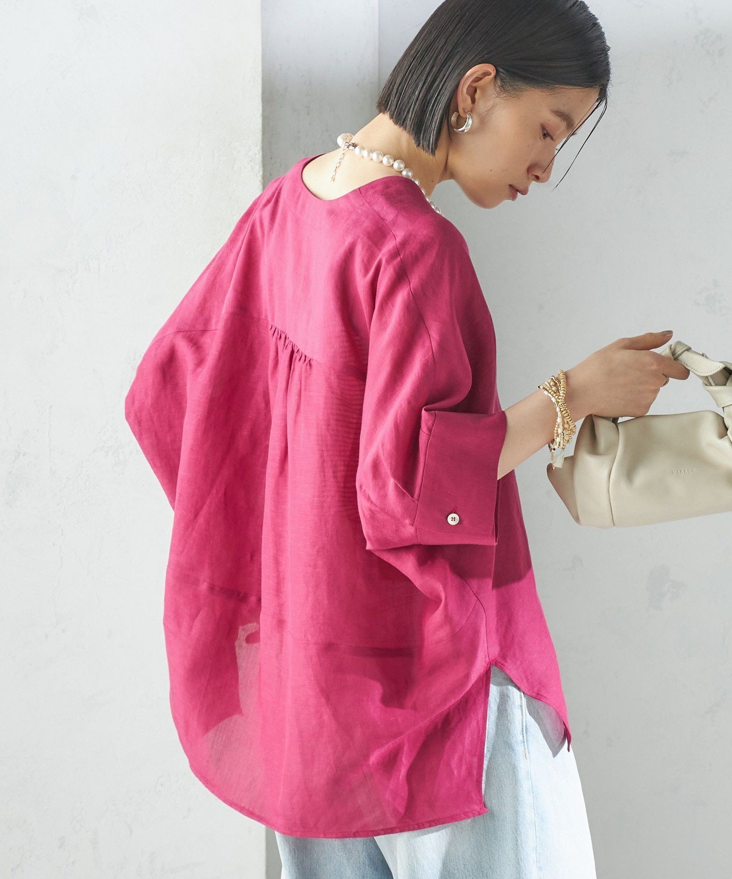【シップス フォー ウィメン/SHIPS】の【一部WEB限定】 手洗い可能 IMPERIAL LINEN スキッパー ブラウス インテリア・キッズ・メンズ・レディースファッション・服の通販 founy(ファニー) 　ファッション　Fashion　レディースファッション　Fashion for Women　トップス・カットソー　Cut & Sew Tops　シャツ・ブラウス・オフィスカジュアル　Elegant Blouses & Button-Ups　アクセサリー　Fashion Accessories　インナー　Innerwear　カフス　Cuff Design　シンプル　Simple, Minimal　スキッパー　Skipper, Open Collar　スリット　Slit, Slit Detail　デニム　Denim, Jeans Material　ボトム　Bottoms, Lower Wear　リネン　Linen, Linen Fabric　おすすめ　Recommended / Our Picks　エレガント 上品　Elegant　2025年　2025　2025春夏・S/S　Spring/Summer 2025 SS25　ピンク系|ID: prp329100004741411 ipo3291000000034259497