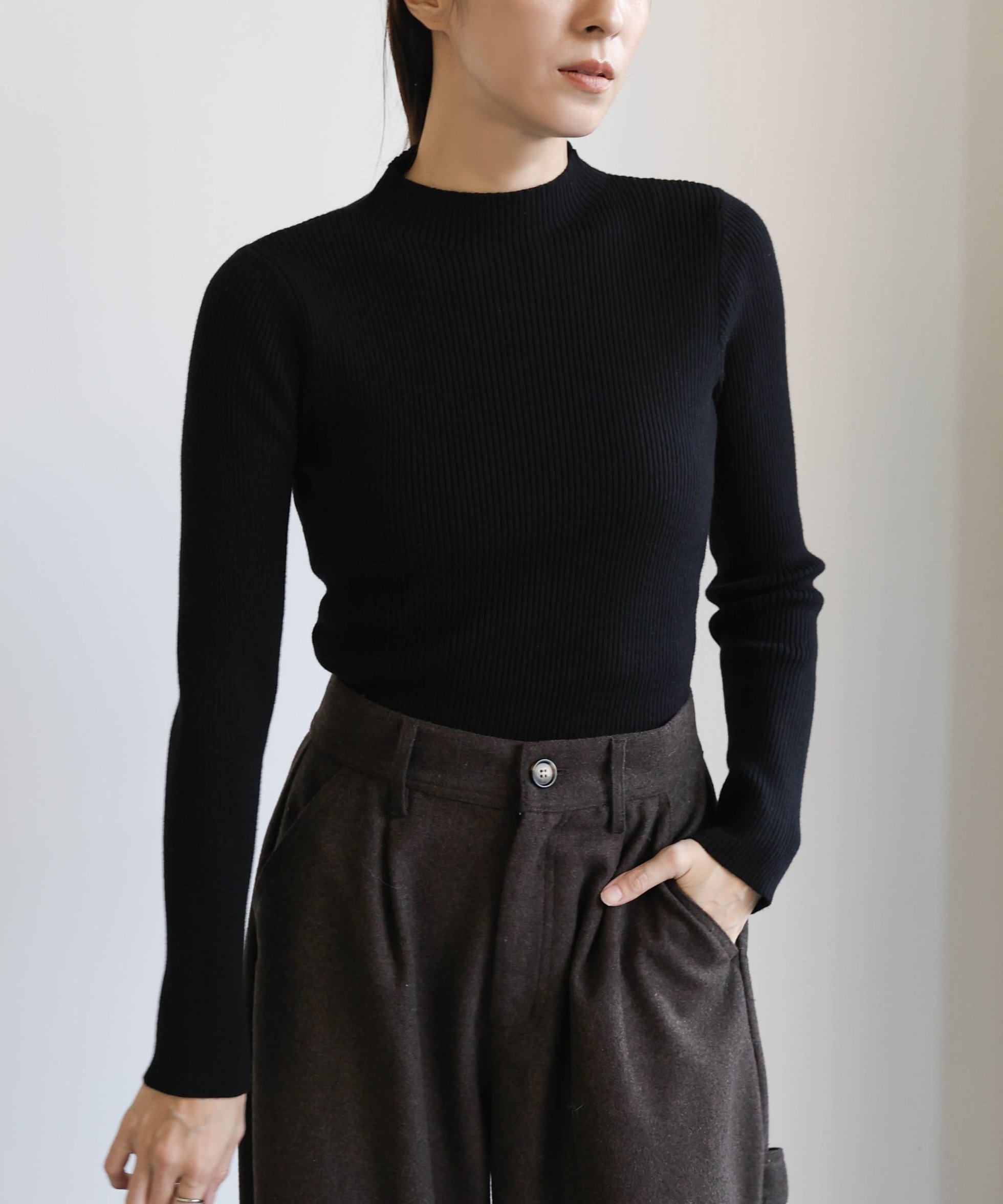 【セレクトモカ/SELECT MOCA】の【12色展開】プチハイネックリブニット インテリア・キッズ・メンズ・レディースファッション・服の通販 founy(ファニー) 　ファッション　Fashion　レディースファッション　Fashion for Women　トップス・カットソー　Cut & Sew Tops　ニット　Knit Tops & Sweaters　おすすめ　Recommended / Our Picks　インナー　Innerwear　コンパクト　Compact, Small Size　スタンダード　Standard, Basic　フィット　Fit, Slim Fit　ベーシック　Basic, Essential　リブニット　Rib Knit, Ribbed Knit　A/W・秋冬　Autumn/Winter　ブラック-06|ID: prp329100004741440 ipo3291000000035021516