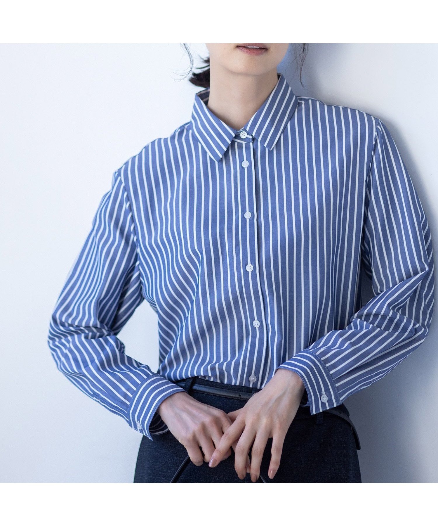 【エーシーデザインバイアルファキュービック/A/C DESIGN BY ALPHACUBIC】のストライプシャツ インテリア・キッズ・メンズ・レディースファッション・服の通販 founy(ファニー) 　ファッション　Fashion　レディースファッション　Fashion for Women　トップス・カットソー　Cut & Sew Tops　シャツ・ブラウス・オフィスカジュアル　Elegant Blouses & Button-Ups　おすすめ　Recommended / Our Picks　シンプル　Simple, Minimal　ストライプ　Stripe, Striped Pattern　レギュラー　Regular, Standard Fit　エレガント 上品　Elegant　ネイビー|ID: prp329100004741480 ipo3291000000034260080