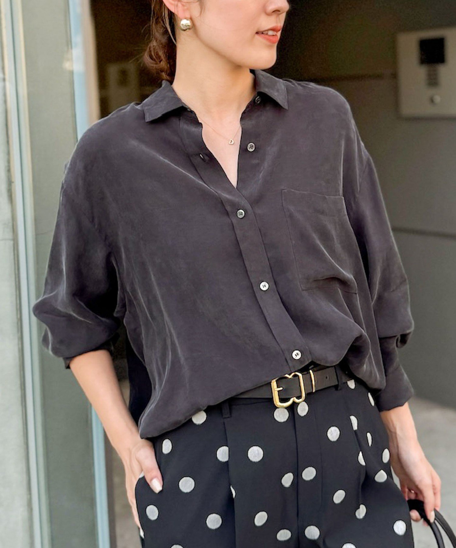 【ノーリーズ/NOLLEY'S】の《セットアップ対応》ウォッシャブルシルキーキュプラドレープシャツ インテリア・キッズ・メンズ・レディースファッション・服の通販 founy(ファニー) 　ファッション　Fashion　レディースファッション　Fashion for Women　トップス・カットソー　Cut & Sew Tops　シャツ・ブラウス・オフィスカジュアル　Elegant Blouses & Button-Ups　キュプラ　Cupro, Eco Fabric　セットアップ　Set-Up, Coordinated Outfit　とろみ　Fluid, Flowy Fabric　おすすめ　Recommended / Our Picks　2025年　2025　2025-2026秋冬・A/W　Autumn/Winter 2025–26 AW25–26　チャコールグレー|ID: prp329100004741490 ipo3291000000034260174