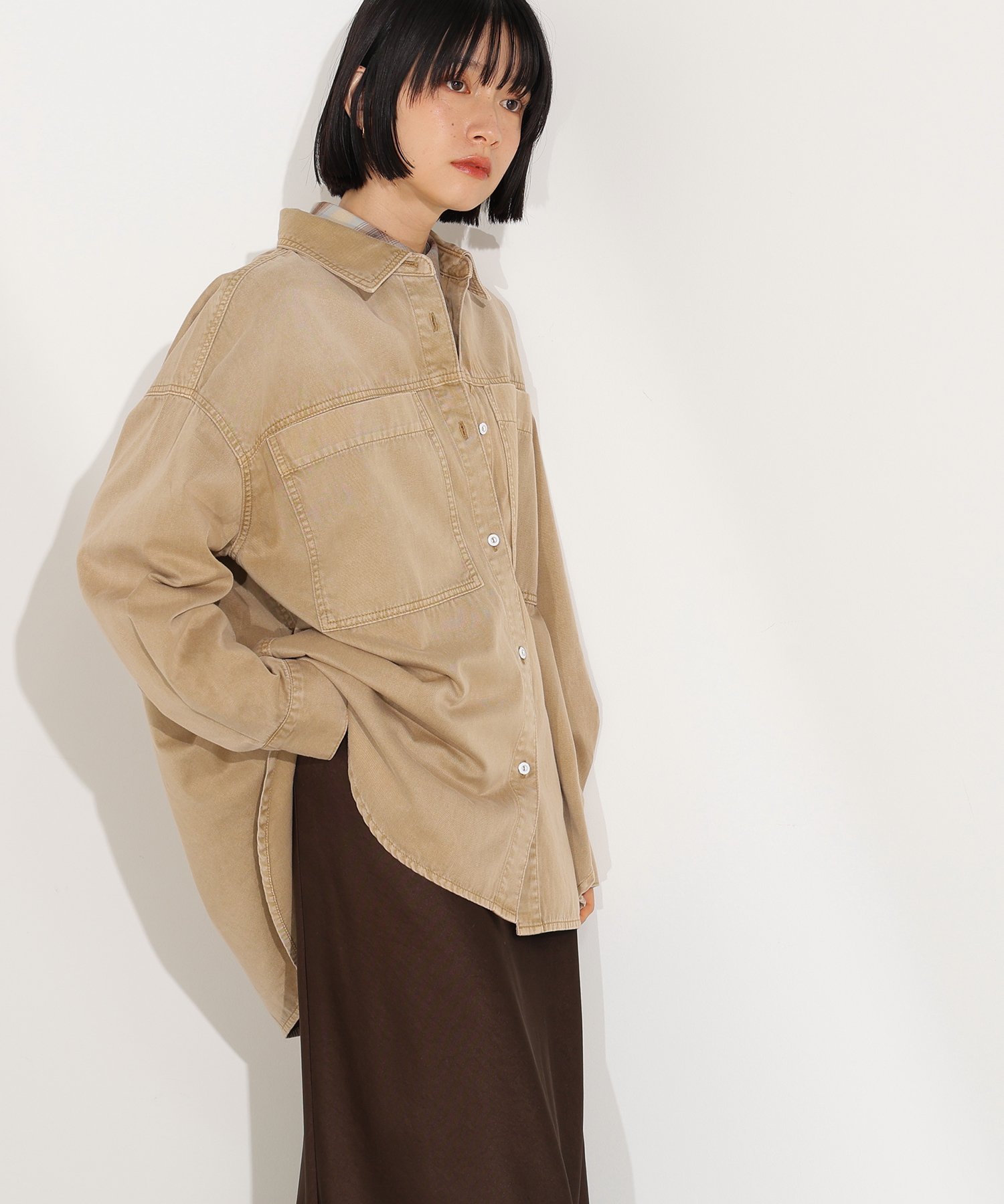 【エヌ ナチュラルビューティーベーシック/N.Natural Beauty basic】のデニムオーバーシャツ インテリア・キッズ・メンズ・レディースファッション・服の通販 founy(ファニー) 　ファッション　Fashion　レディースファッション　Fashion for Women　トップス・カットソー　Cut & Sew Tops　シャツ・ブラウス・オフィスカジュアル　Elegant Blouses & Button-Ups　ウォッシュ　Washed Finish　デニム　Denim, Jeans Material　ポケット　Pocket, Pocket Detail　ラウンド　Round, Round Neck　キャメル1|ID: prp329100004741517 ipo3291000000034260337