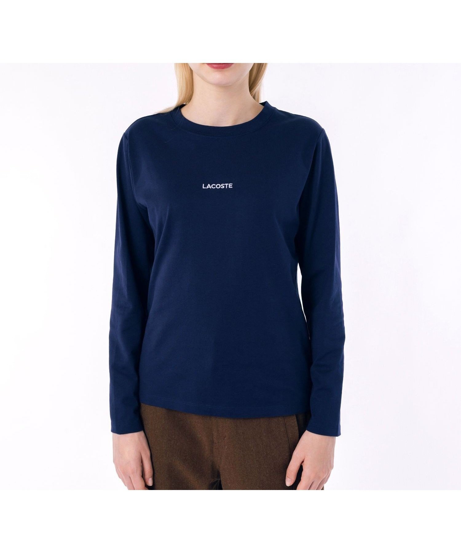 【ラコステ/LACOSTE】のワンポイントロゴ刺繍長袖Tシャツ インテリア・キッズ・メンズ・レディースファッション・服の通販 founy(ファニー) 　ファッション　Fashion　レディースファッション　Fashion for Women　トップス・カットソー　Cut & Sew Tops　シャツ・ブラウス・オフィスカジュアル　Elegant Blouses & Button-Ups　ロングTシャツ・Tシャツ　Longline T-Shirts & Tees　シンプル　Simple, Minimal　ベーシック　Basic, Essential　ワンポイント　One Point, Statement Accent　長袖　Long Sleeve, Full Sleeve　ダークネイビー|ID: prp329100004741532 ipo3291000000034260454