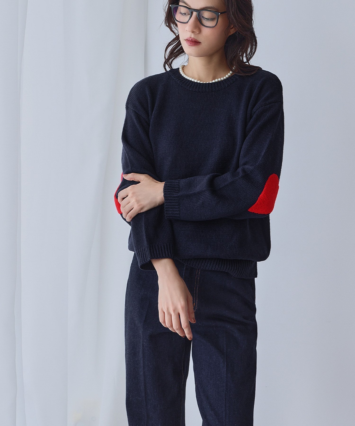 【ガール/GIRL】のハートエルボーパッチ ニット プルオーバー インテリア・キッズ・メンズ・レディースファッション・服の通販 founy(ファニー) 　ファッション　Fashion　レディースファッション　Fashion for Women　トップス・カットソー　Cut & Sew Tops　ニット　Knit Tops & Sweaters　カジュアルプルオーバー・ニットトップス　Pullovers & Knit Tops / Casual Pullovers　シンプル　Simple, Minimal　デニム　Denim, Jeans Material　フロント　Front, Front Design　ボトム　Bottoms, Lower Wear　再入荷　Restock / Back in Stock　エレガント 上品　Elegant　NARED|ID: prp329100004741602 ipo3291000000034261048
