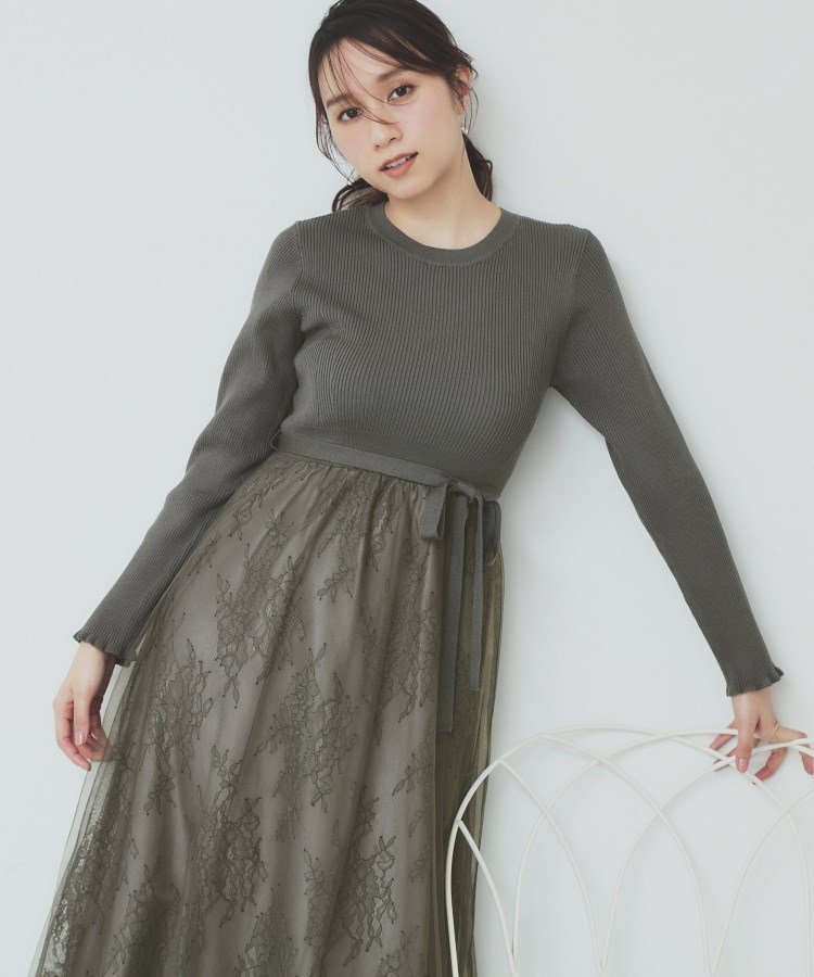 【インデックス/INDEX】のチュールレーススカートドッキングワンピース【洗濯機洗い可】 人気、トレンドファッション・服の通販 founy(ファニー) 　ファッション　Fashion　レディースファッション　Fashion for Women　スカート　Skirts　カーディガン　Cardigan, Knitwear　シンプル　Simple, Minimal　ジャケット　Jacket, Outerwear　チュール　Tulip, Tulip Motif　デコルテ　Décolleté, Neckline　ビジネス 仕事 通勤　Business / Work / Commuting　フリル　Frill, Ruffle　フレア　Flare, Flared　ポケット　Pocket, Pocket Detail　レース　Lace, Lace Fabric　楽ちん　Easy Fit, Comfortable　 other-1|ID: prp329100004741649 ipo3291000000034653030