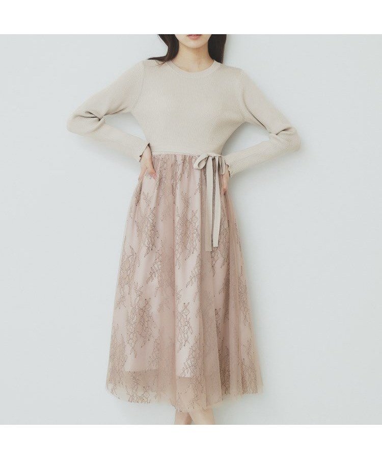 【インデックス/INDEX】のチュールレーススカートドッキングワンピース【洗濯機洗い可】 インテリア・キッズ・メンズ・レディースファッション・服の通販 founy(ファニー) 　ファッション　Fashion　レディースファッション　Fashion for Women　スカート　Skirts　カーディガン　Cardigan, Knitwear　シンプル　Simple, Minimal　ジャケット　Jacket, Outerwear　チュール　Tulip, Tulip Motif　デコルテ　Décolleté, Neckline　ビジネス 仕事 通勤　Business / Work / Commuting　フリル　Frill, Ruffle　フレア　Flare, Flared　ポケット　Pocket, Pocket Detail　レース　Lace, Lace Fabric　楽ちん　Easy Fit, Comfortable　グレージュ|ID: prp329100004741649 ipo3291000000034653034
