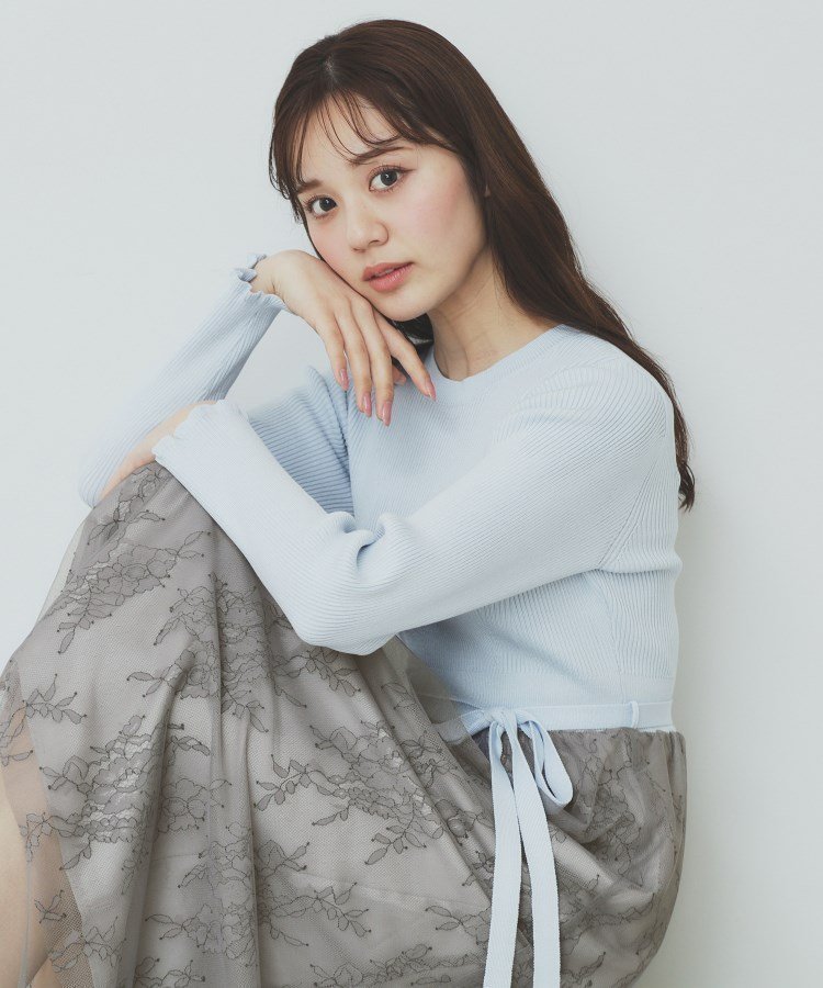 【インデックス/INDEX】のチュールレーススカートドッキングワンピース【洗濯機洗い可】 インテリア・キッズ・メンズ・レディースファッション・服の通販 founy(ファニー) 　ファッション　Fashion　レディースファッション　Fashion for Women　スカート　Skirts　カーディガン　Cardigan, Knitwear　シンプル　Simple, Minimal　ジャケット　Jacket, Outerwear　チュール　Tulip, Tulip Motif　デコルテ　Décolleté, Neckline　ビジネス 仕事 通勤　Business / Work / Commuting　フリル　Frill, Ruffle　フレア　Flare, Flared　ポケット　Pocket, Pocket Detail　レース　Lace, Lace Fabric　楽ちん　Easy Fit, Comfortable　サックスブルー|ID: prp329100004741649 ipo3291000000034653036