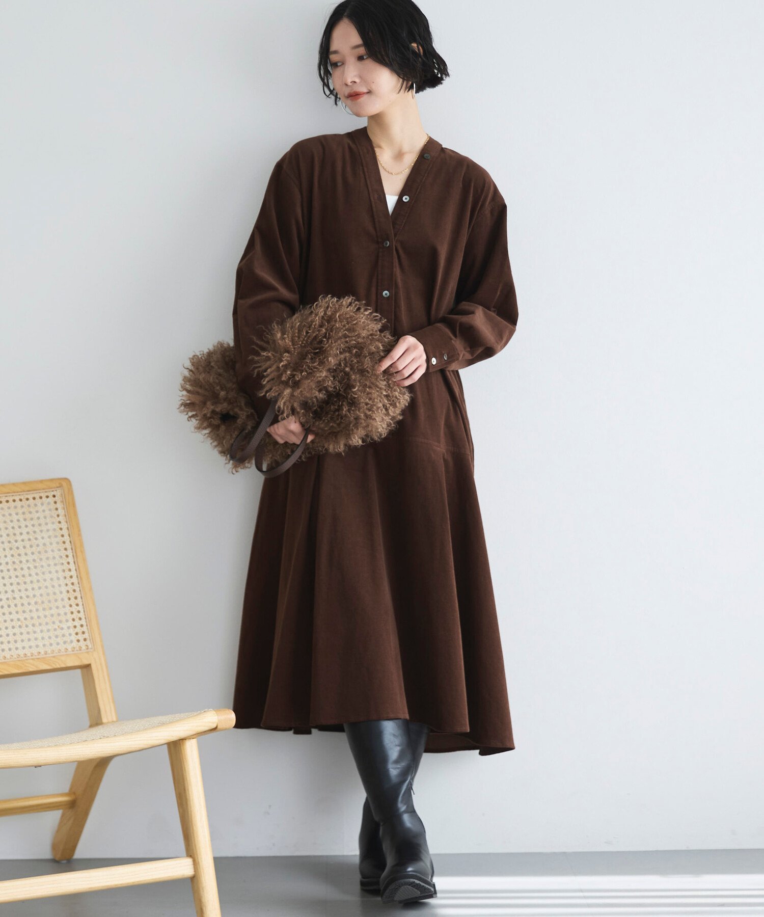 【ドゥ アルシーヴ/Doux archives】のコーデュロイカラーレスワンピース インテリア・キッズ・メンズ・レディースファッション・服の通販 founy(ファニー) 　ファッション　Fashion　レディースファッション　Fashion for Women　ワンピース　Dresses　おすすめ　Recommended / Our Picks　インナー　Innerwear　コーデュロイ　Corduroy, Cord Fabric　BROWN|ID: prp329100004741666 ipo3291000000034261745