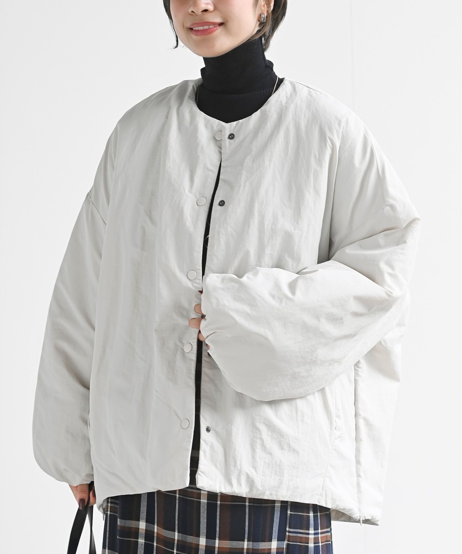 【アールピーエス/rps】のナイロン中綿ノーカラージャケット 人気、トレンドファッション・服の通販 founy(ファニー) 　ファッション　Fashion　レディースファッション　Fashion for Women　アウター　Coat / Outerwear Collection　レディースジャケット・軽アウター　Jackets　ノーカラージャケット / シンプル上品コーデ　Collarless Jackets　ジャケット　Jacket, Outerwear　スリット　Slit, Slit Detail　ダウン　Down, Puffer　再入荷　Restock / Back in Stock　 other-1|ID: prp329100004741676 ipo3291000000034893819