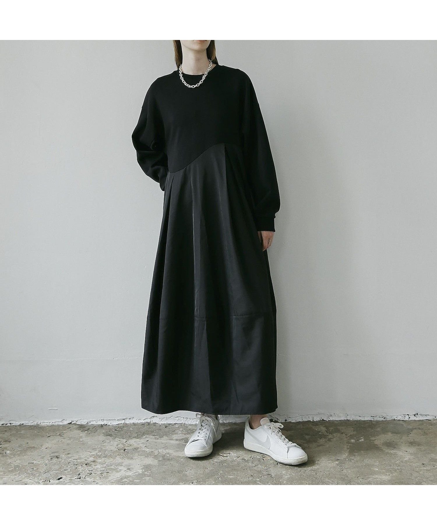 【ガレージ オブ グッド クロージング/GARAGE OF GOOD CLOTHING】の異素材MIXコクーンワンピース インテリア・キッズ・メンズ・レディースファッション・服の通販 founy(ファニー)  ファッション Fashion レディースファッション Fashion for Women ワンピース Dresses バランス Balance, Style Balance ポケット Pocket, Pocket Detail ブラック|ID: prp329100004741703 ipo3291000000034262063