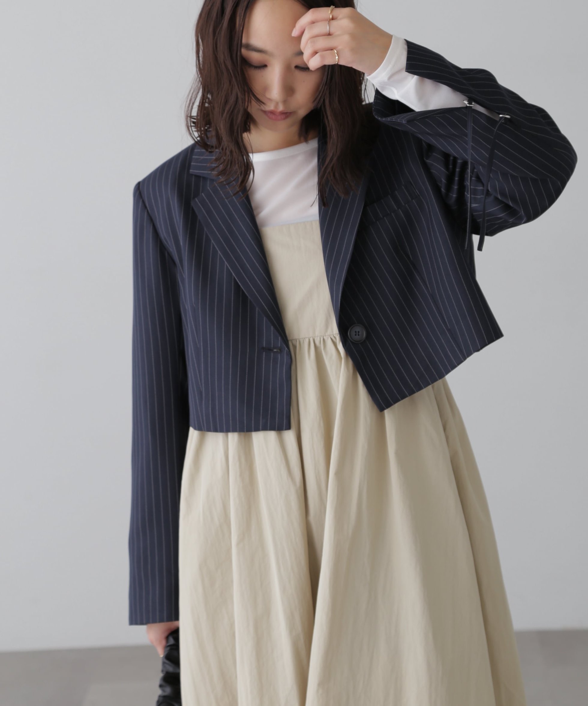 【フリーズマート/FREE'S MART】のショート丈シングルジャケット インテリア・キッズ・メンズ・レディースファッション・服の通販 founy(ファニー) 　ファッション　Fashion　レディースファッション　Fashion for Women　アウター　Coat / Outerwear Collection　レディースジャケット・軽アウター　Jackets　おすすめ　Recommended / Our Picks　ショート　Short, Short Length　シンプル　Simple, Minimal　ジャケット　Jacket, Outerwear　スリット　Slit, Slit Detail　ダウン　Down, Puffer　デニム　Denim, Jeans Material　ボックス　Boxy, Box Shape　ネイビーストライプ1|ID: prp329100004741719 ipo3291000000034262159