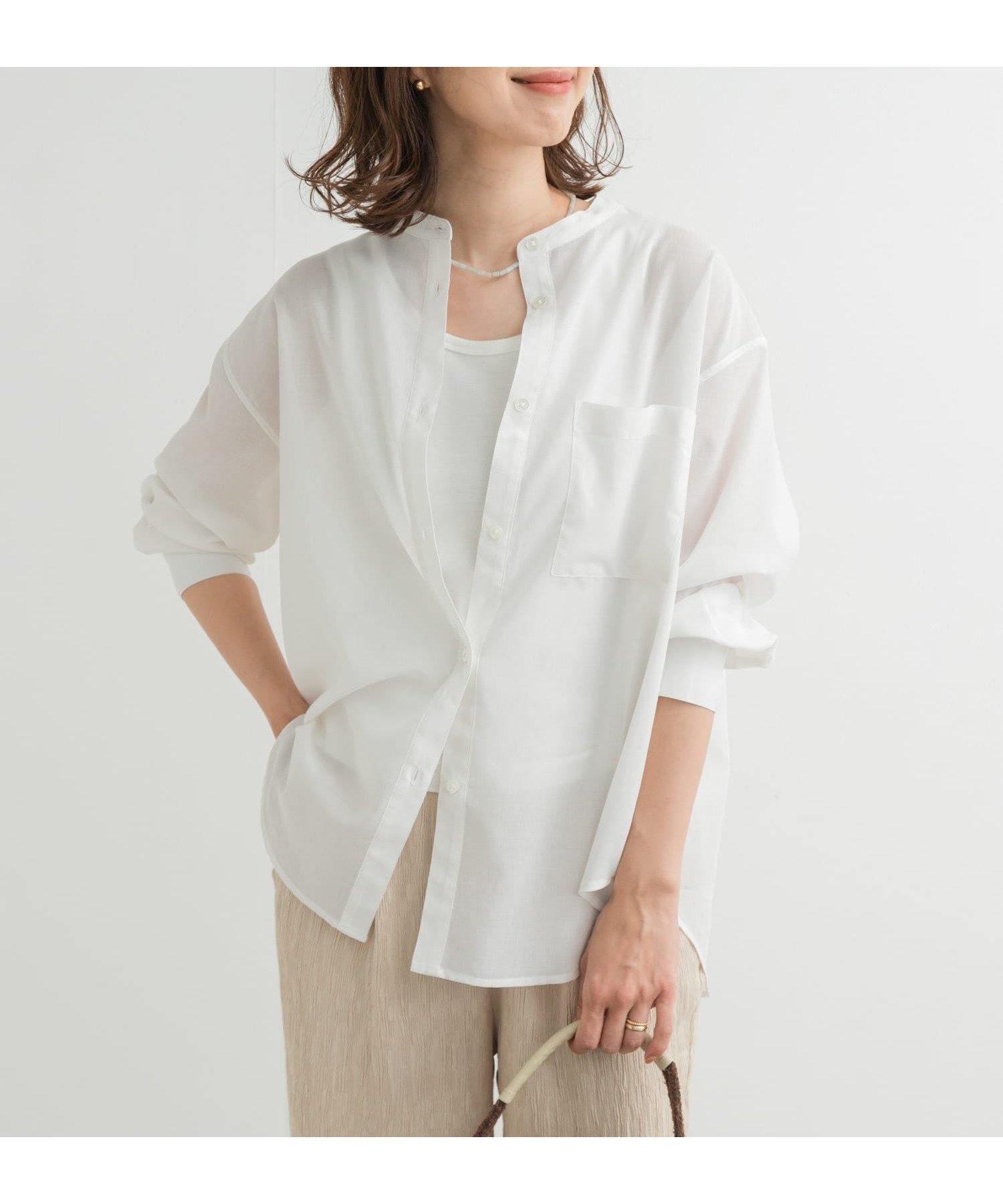 【アーバンリサーチ ドアーズ/URBAN RESEARCH DOORS】の『再入荷』『UR TECH』バンドカラーシャツ 人気、トレンドファッション・服の通販 founy(ファニー) 　ファッション　Fashion　レディースファッション　Fashion for Women　トップス・カットソー　Cut & Sew Tops　シャツ・ブラウス・オフィスカジュアル　Elegant Blouses & Button-Ups　2025年　2025　2025春夏・S/S　Spring/Summer 2025 SS25　おすすめ　Recommended / Our Picks　キャミソール　Camisole, Spaghetti Strap Top　シアー　Sheer, See-Through　シンプル　Simple, Minimal　タンク　Tank Top, Sleeveless Top　ベーシック　Basic, Essential　再入荷　Restock / Back in Stock　夏　Summer　S/S・春夏　SS, Spring/Summer, Warm Season　羽織　Haori, Light Jacket　 other-1|ID: prp329100004741720 ipo3291000000034262163