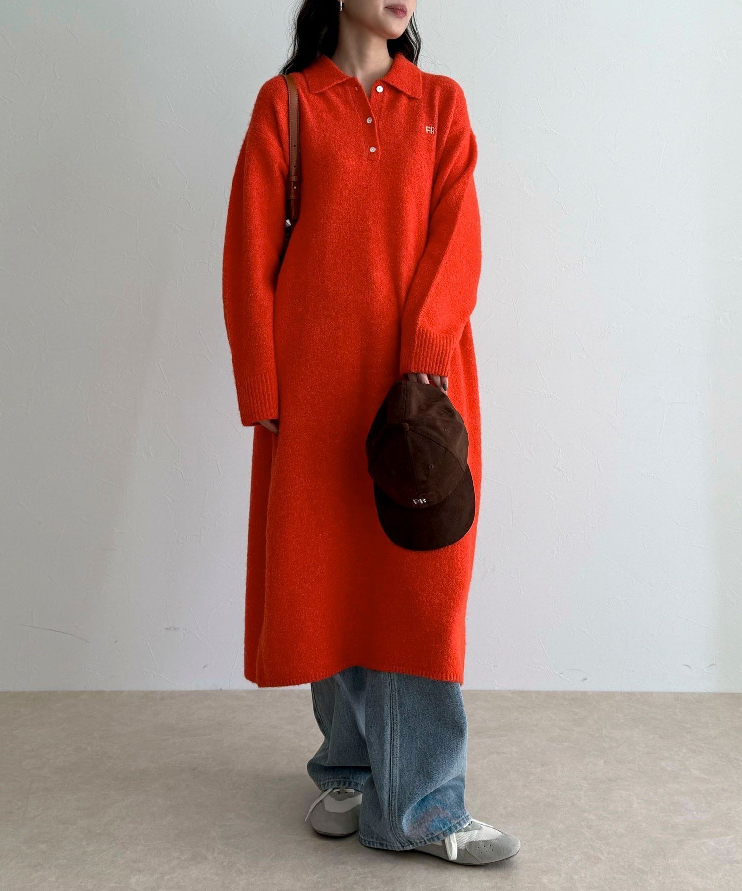 【フレディ&グロスター/FREDY&GLOSTER】のFR刺繍衿付きニットワンピース インテリア・キッズ・メンズ・レディースファッション・服の通販 founy(ファニー) 　ファッション　Fashion　レディースファッション　Fashion for Women　ワンピース　Dresses　ニットワンピース　Knit Dresses　トレンド　Trend, Trending Now　おすすめ　Recommended / Our Picks　2025年　2025　2025-2026秋冬・A/W　Autumn/Winter 2025–26 AW25–26　オレンジ|ID: prp329100004741762 ipo3291000000034262509