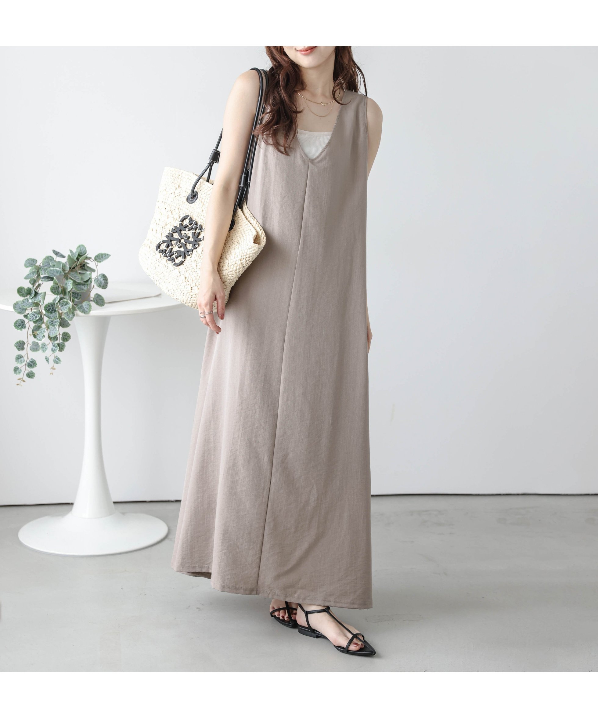 【ラジュール/Lajour】の前後2Way リネンライク フレアワンピース インテリア・キッズ・メンズ・レディースファッション・服の通販 founy(ファニー) 　ファッション　Fashion　レディースファッション　Fashion for Women　ワンピース　Dresses　おすすめ　Recommended / Our Picks　サマー　Summer, Summer Style　デコルテ　Décolleté, Neckline　フレア　Flare, Flared　ラウンド　Round, Round Neck　ベージュ|ID: prp329100004741777 ipo3291000000034262611