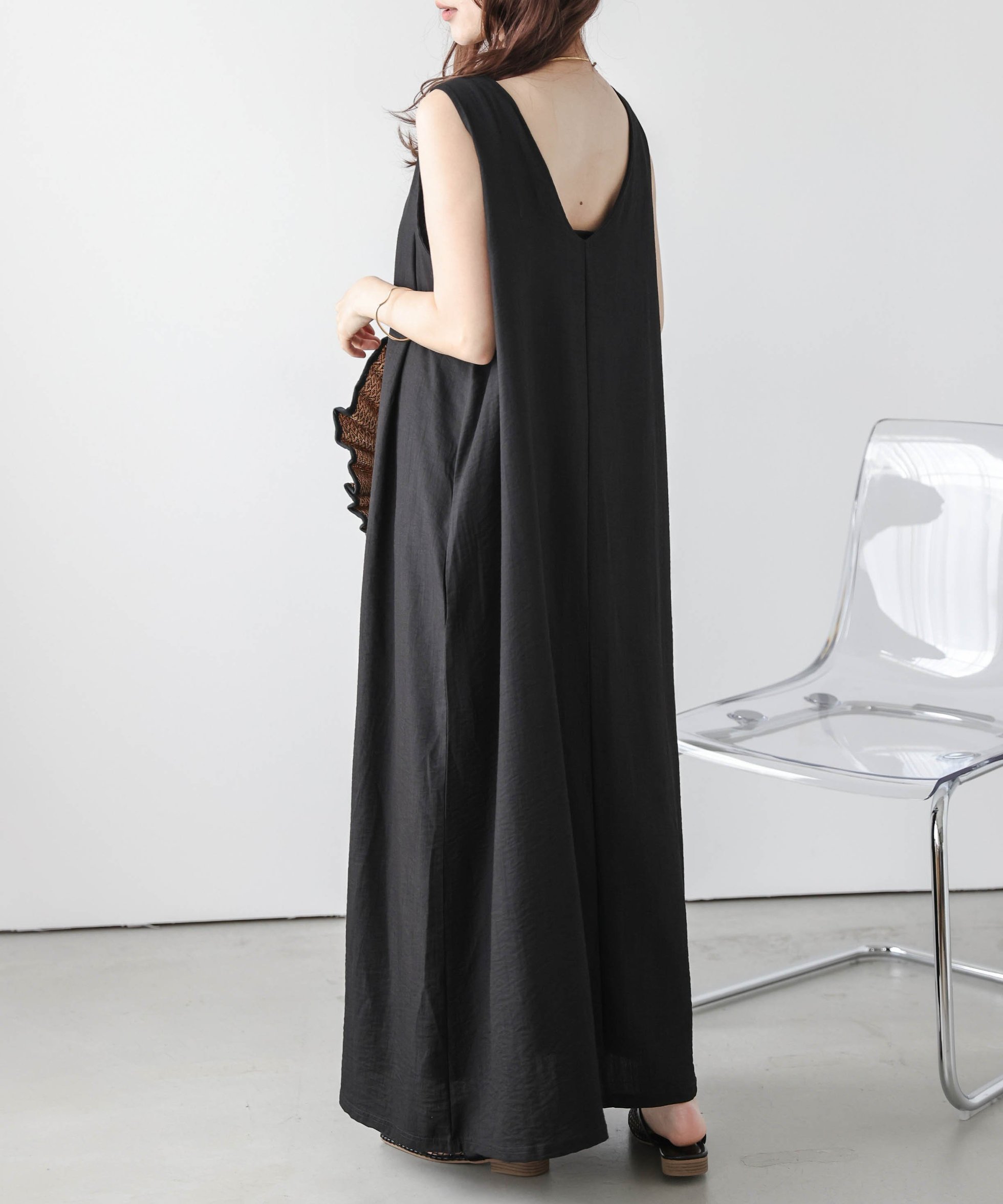 【ラジュール/Lajour】の前後2Way リネンライク フレアワンピース インテリア・キッズ・メンズ・レディースファッション・服の通販 founy(ファニー) 　ファッション　Fashion　レディースファッション　Fashion for Women　ワンピース　Dresses　おすすめ　Recommended / Our Picks　サマー　Summer, Summer Style　デコルテ　Décolleté, Neckline　フレア　Flare, Flared　ラウンド　Round, Round Neck　ブラック|ID: prp329100004741777 ipo3291000000034262615