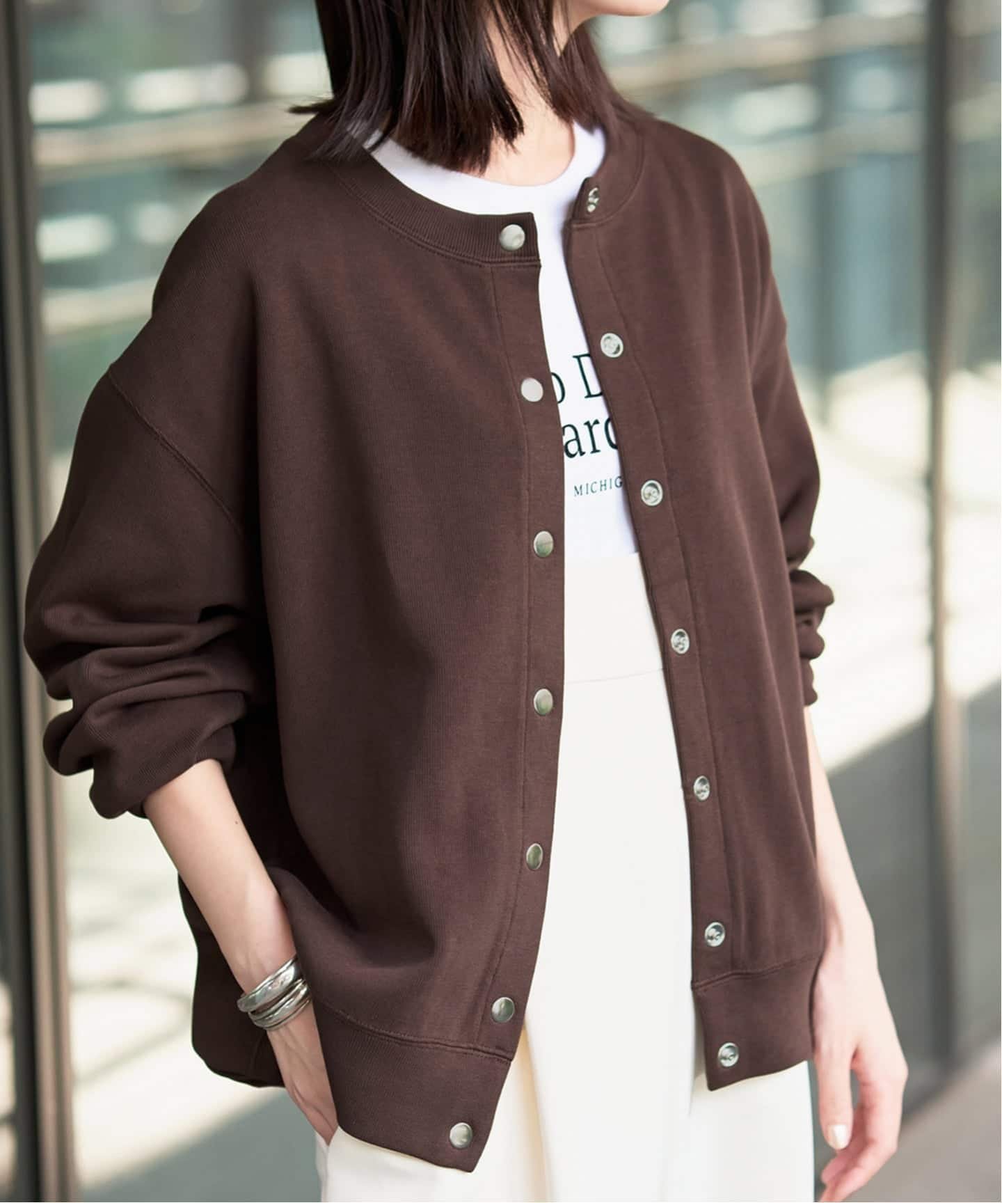 【スローブ イエナ/SLOBE IENA】の《WEB限定/追加3 》ダブルフェイスジャージースナップカーディガン インテリア・キッズ・メンズ・レディースファッション・服の通販 founy(ファニー) 　ファッション　Fashion　レディースファッション　Fashion for Women　トップス・カットソー　Cut & Sew Tops　カーディガン・羽織り　Layered Style Cardigans　2025年　2025　2025-2026秋冬・A/W　Autumn/Winter 2025–26 AW25–26　インナー　Innerwear　カットソー　Cut and Sewn Top　カーディガン　Cardigan, Knitwear　ブルゾン　Blouson, Bomber Jacket　ブラウン|ID: prp329100004741780 ipo3291000000034262642