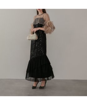 【レジャ/Leja】のLeja-フラワースパンコールチュールフリルスリーブIラインワンピースドレス結婚式 人気、トレンドファッション・服の通販 founy(ファニー) ファッション Fashion レディースファッション Fashion for Women ワンピース Dresses フォーマル・パーティードレス・結婚式用ドレス Elegant & Casual Dresses スパンコール Sequins, Sequin Embellishment スリーブ Sleeve, Long Sleeve / Short Sleeve チュール Tulip, Tulip Motif デコルテ Décolleté, Neckline ドレス Dress, One-Piece フラワー Flower, Floral フリル Frill, Ruffle マーメイド Mermaid, Fishtail Silhouette モチーフ Motif, Design Theme エレガント 上品 Elegant 結婚式 Wedding |ID:prp329100004741792