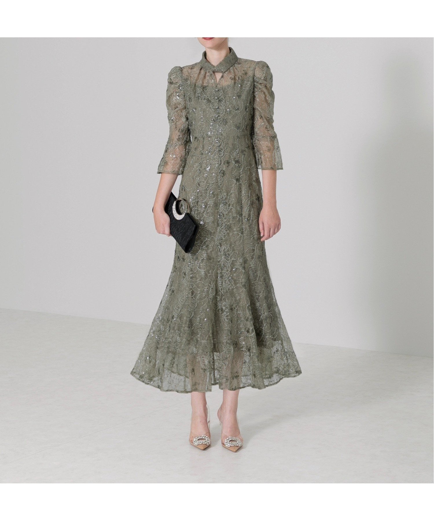 【レジャ/Leja】のLEJA/スパンコール花柄パフスリーブマーメイドワンピースドレス結婚式レディース インテリア・キッズ・メンズ・レディースファッション・服の通販 founy(ファニー) 　ファッション　Fashion　レディースファッション　Fashion for Women　ワンピース　Dresses　フォーマル・パーティードレス・結婚式用ドレス　Elegant & Casual Dresses　おすすめ　Recommended / Our Picks　オケージョン　Occasion Wear　スパンコール　Sequins, Sequin Embellishment　スリーブ　Sleeve, Long Sleeve / Short Sleeve　トライアングル　Triangle, Triangular Shape　ドレス　Dress, One-Piece　フェミニン　Feminine, Girly　フォーマル　Formal, Dressy　フロント　Front, Front Design　マーメイド　Mermaid, Fishtail Silhouette　二次会　After Party　披露宴　Wedding Reception　結婚式　Wedding　GREEN|ID: prp329100004741817 ipo3291000000034882739