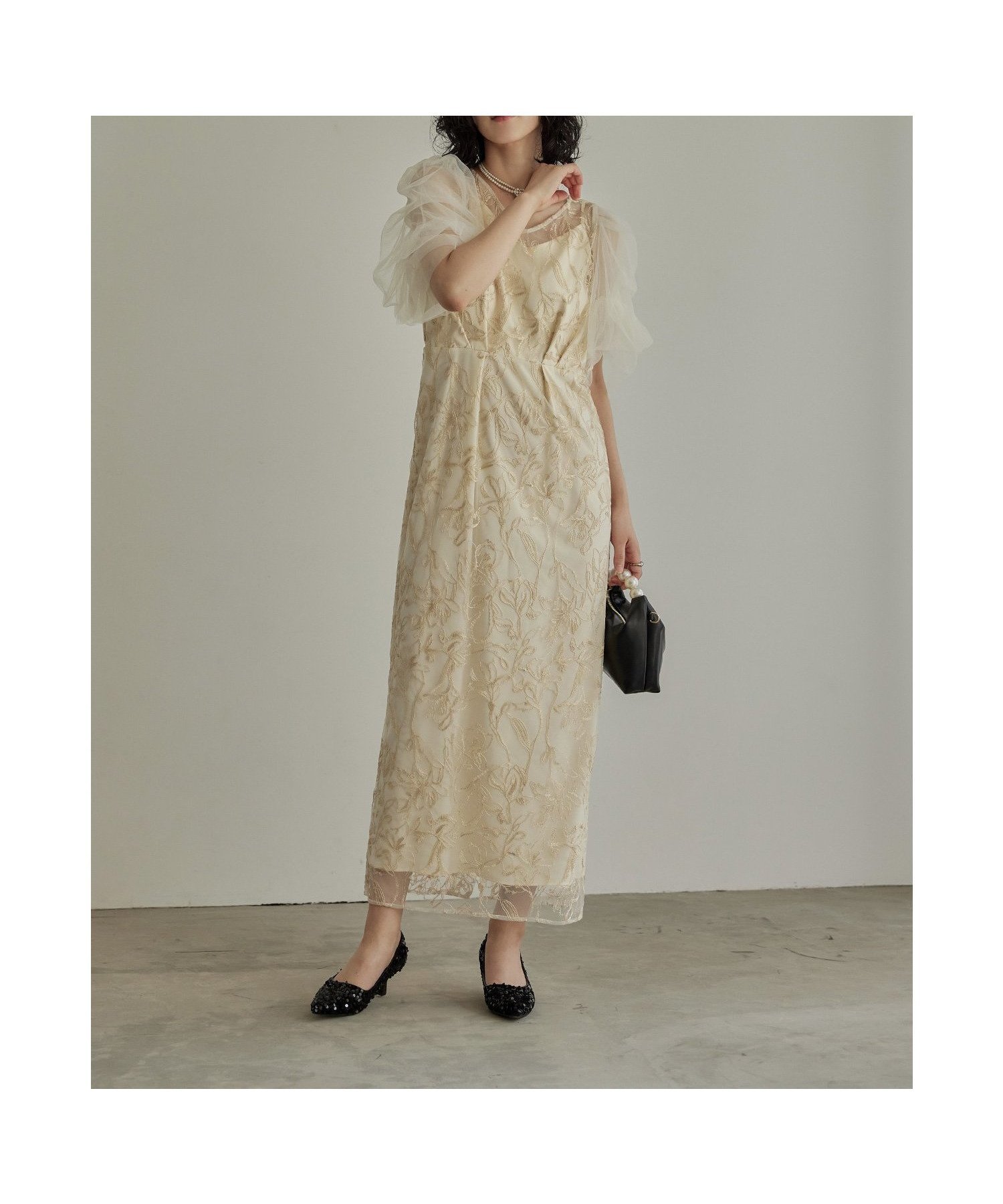【ビーフラット/bflat】のフラフィースリーブペンシルドレス 結婚式 パーティードレス オケージョンドレス インテリア・キッズ・メンズ・レディースファッション・服の通販 founy(ファニー) 　ファッション　Fashion　レディースファッション　Fashion for Women　ワンピース　Dresses　フォーマル・パーティードレス・結婚式用ドレス　Elegant & Casual Dresses　エアリー　Airy Texture　チュール　Tulip, Tulip Motif　ドレス　Dress, One-Piece　ペンシル　Pencil, Pencil Skirt　レース　Lace, Lace Fabric　おすすめ　Recommended / Our Picks　エレガント 上品　Elegant　結婚式　Wedding　披露宴　Wedding Reception　二次会　After Party　オフホワイト|ID: prp329100004741848 ipo3291000000034263515