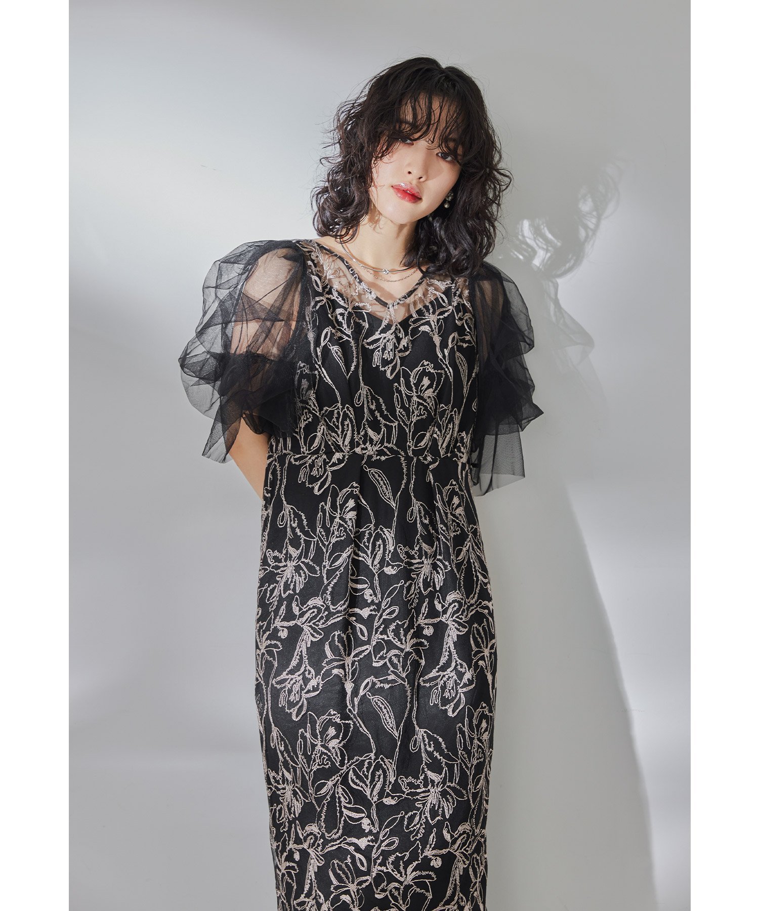 【ビーフラット/bflat】のフラフィースリーブペンシルドレス 結婚式 パーティードレス オケージョンドレス インテリア・キッズ・メンズ・レディースファッション・服の通販 founy(ファニー) 　ファッション　Fashion　レディースファッション　Fashion for Women　ワンピース　Dresses　フォーマル・パーティードレス・結婚式用ドレス　Elegant & Casual Dresses　エアリー　Airy Texture　チュール　Tulip, Tulip Motif　ドレス　Dress, One-Piece　ペンシル　Pencil, Pencil Skirt　レース　Lace, Lace Fabric　おすすめ　Recommended / Our Picks　エレガント 上品　Elegant　結婚式　Wedding　披露宴　Wedding Reception　二次会　After Party　ブラック|ID: prp329100004741848 ipo3291000000034263516