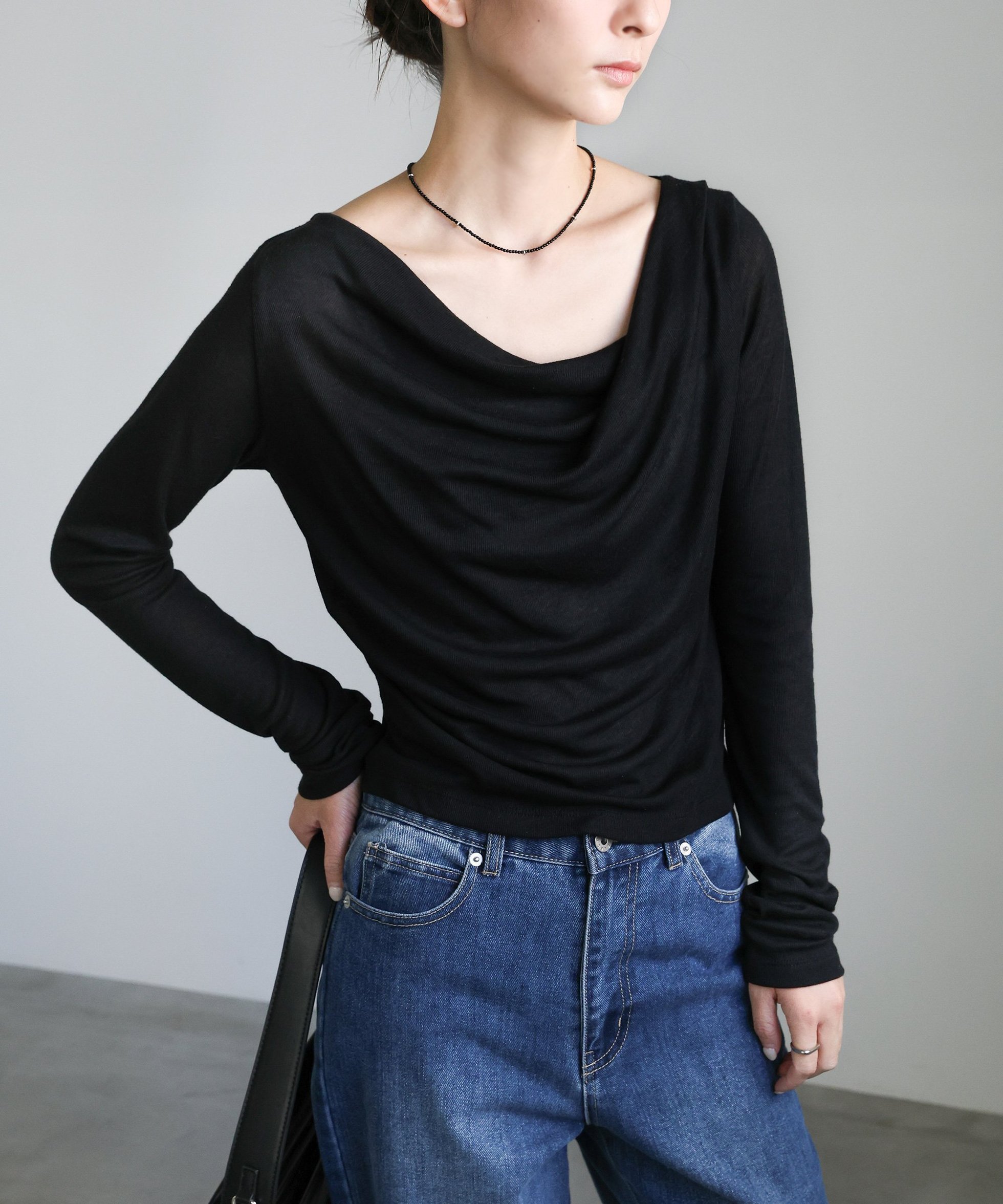 【セレクトモカ/SELECT MOCA】のドレープシアートップス インテリア・キッズ・メンズ・レディースファッション・服の通販 founy(ファニー) 　ファッション　Fashion　レディースファッション　Fashion for Women　トップス・カットソー　Cut & Sew Tops　おすすめ　Recommended / Our Picks　シンプル　Simple, Minimal　スラックス　Slacks, Dress Pants　デニム　Denim, Jeans Material　トレンド　Trend, Trending Now　ボトム　Bottoms, Lower Wear　エレガント 上品　Elegant　ブラック-990|ID: prp329100004741871 ipo3291000000034286575