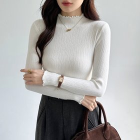 【ココモモ/COCOMOMO】のハイネック メロウフリル リブカットソー レディース フリルハイネック 長袖 人気、トレンドファッション・服の通販 founy(ファニー) ファッション Fashion レディースファッション Fashion for Women トップス・カットソー Cut & Sew Tops カットソー・ベーシックTシャツ Cut-and-Sewn Tops / Stretch Tees & Basics イエロー Yellow オレンジ Orange ストレッチ Stretch, Stretchy Fabric ハイネック High Neck, Mock Neck フリル Frill, Ruffle 長袖 Long Sleeve, Full Sleeve |ID:prp329100004741887