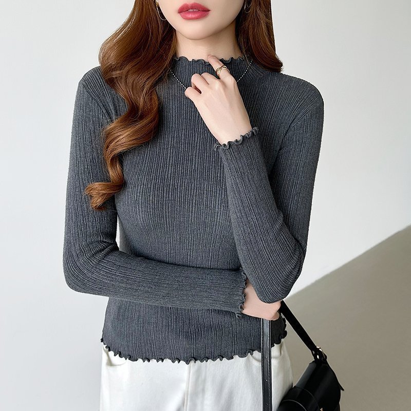 【ココモモ/COCOMOMO】のハイネック メロウフリル リブカットソー レディース フリルハイネック 長袖 インテリア・キッズ・メンズ・レディースファッション・服の通販 founy(ファニー) ファッション Fashion レディースファッション Fashion for Women トップス・カットソー Cut & Sew Tops カットソー・ベーシックTシャツ Cut-and-Sewn Tops / Stretch Tees & Basics イエロー Yellow オレンジ Orange ストレッチ Stretch, Stretchy Fabric ハイネック High Neck, Mock Neck フリル Frill, Ruffle 長袖 Long Sleeve, Full Sleeve グレー|ID: prp329100004741887 ipo3291000000034795282